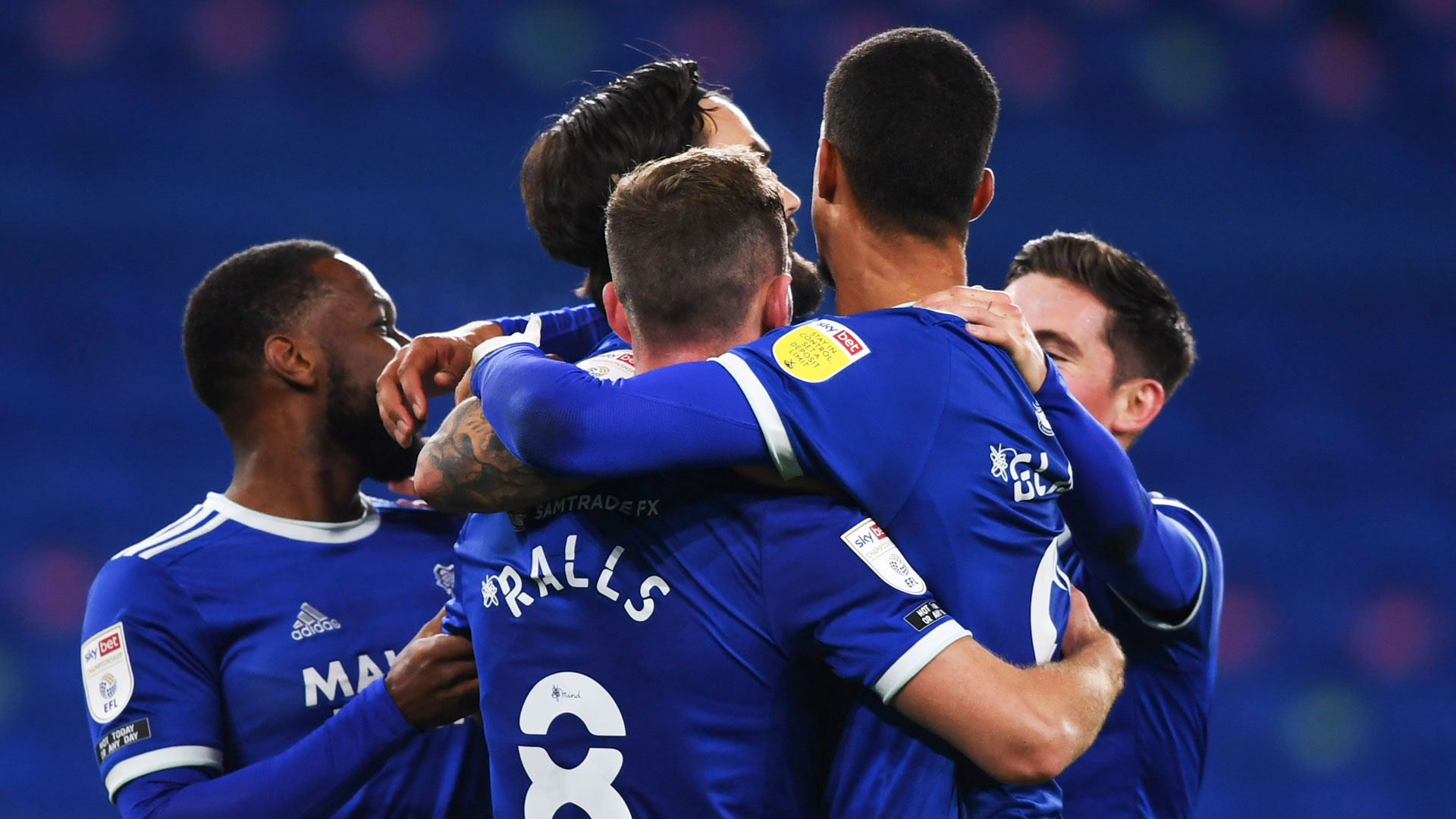 Cardiff City FC, Wales football team, blue background, AFC