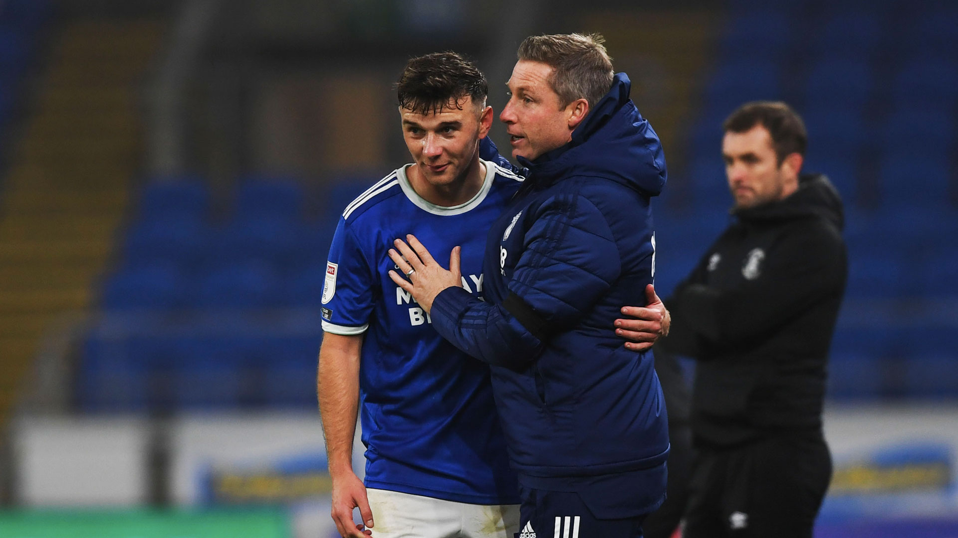 City boss Neil Harris with striker Mark Harris...