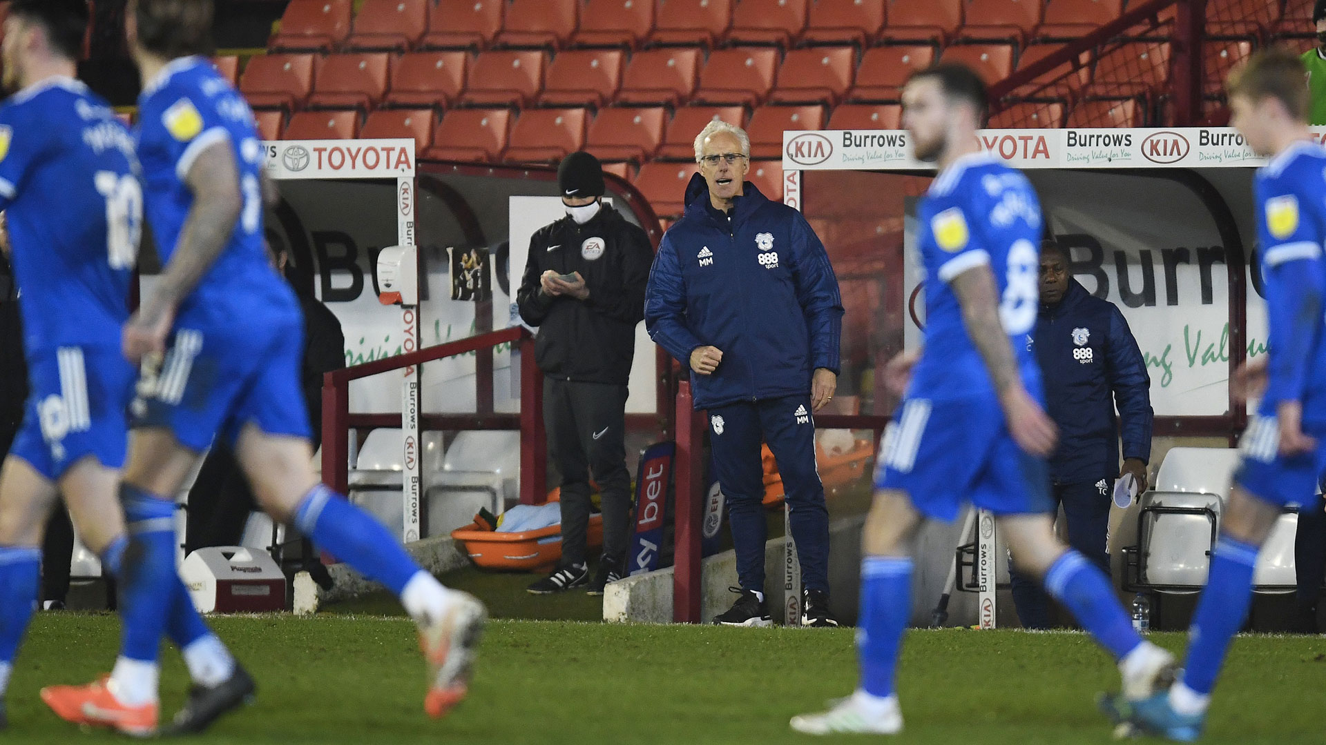 Mick McCarthy on the touchline at Oakwell...