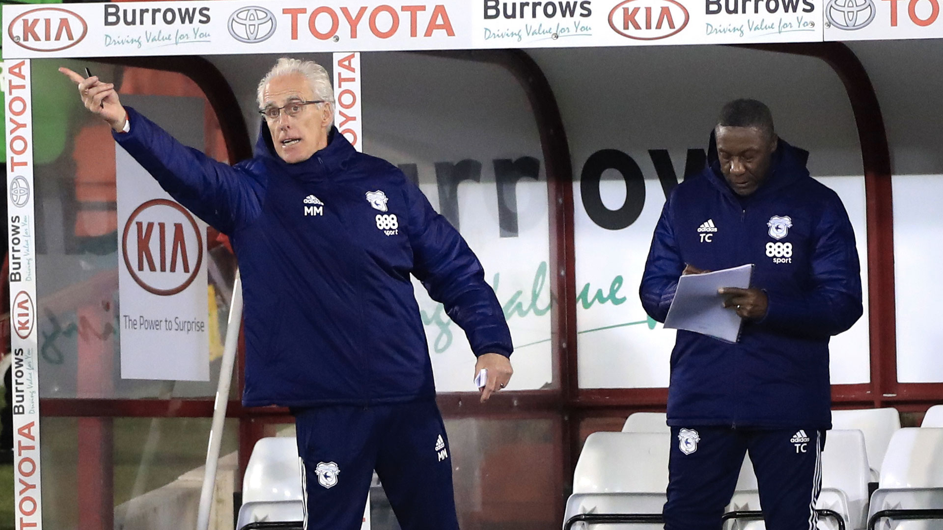 Mick McCarthy on the touchline at Oakwell...