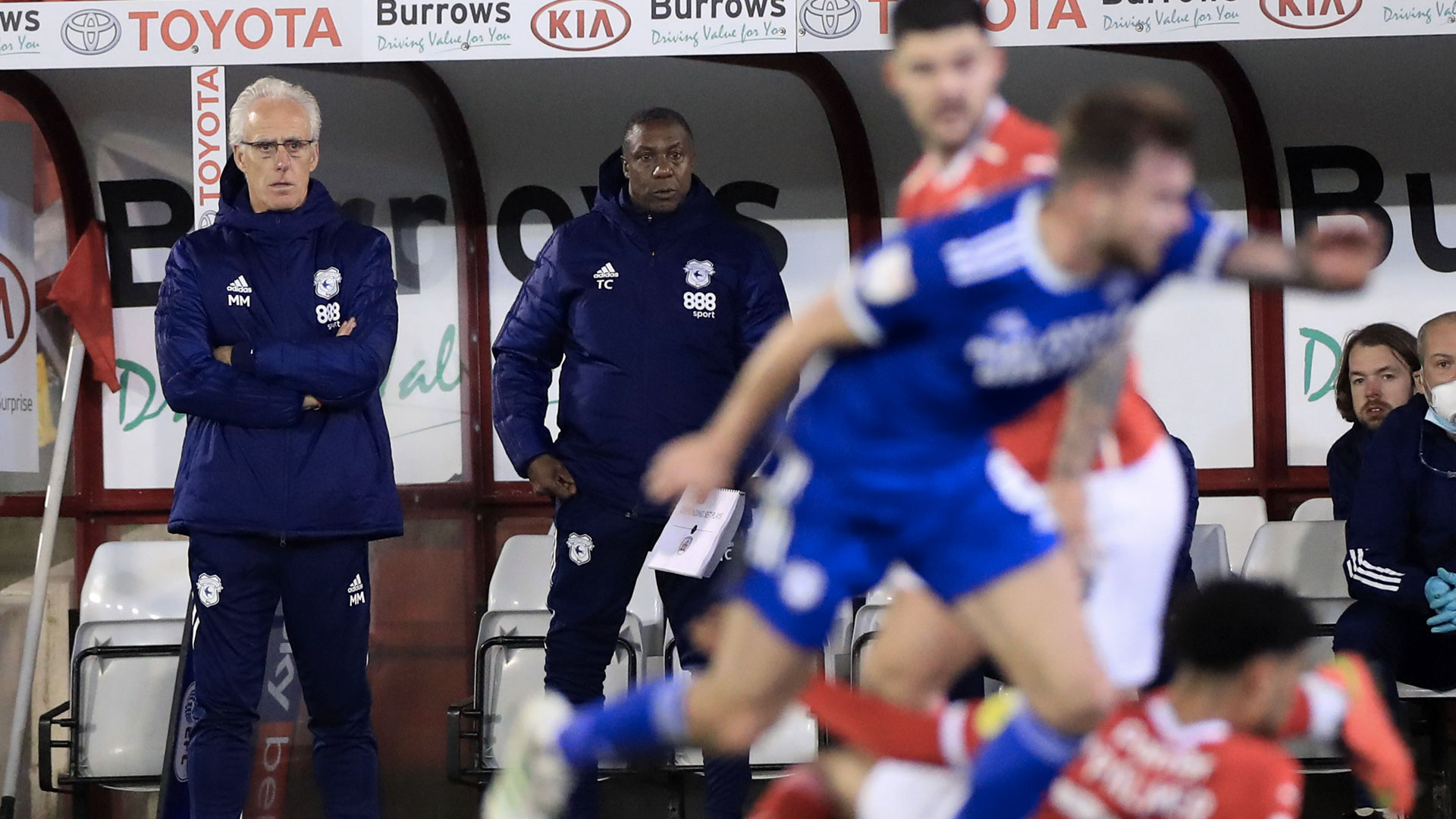 Mick McCarthy on the touchline at Oakwell...