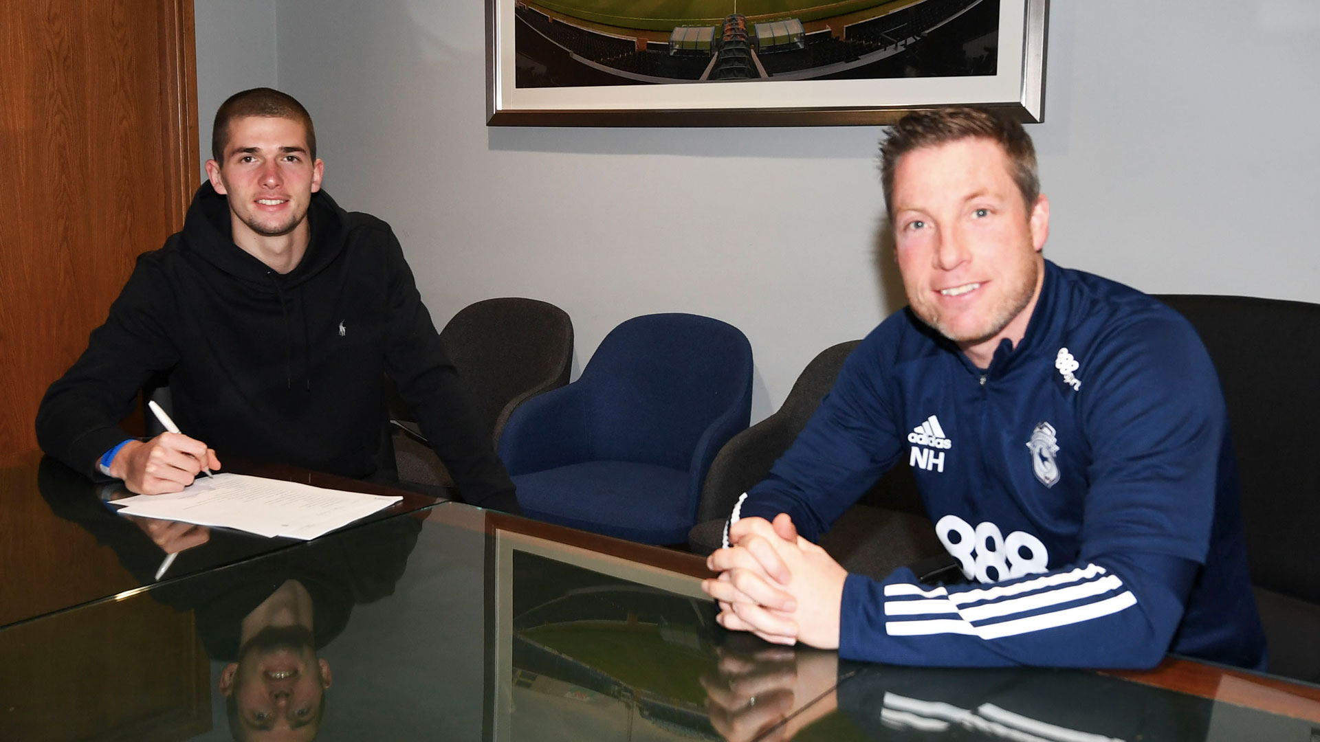 New City forward Max Watters and boss Neil Harris...