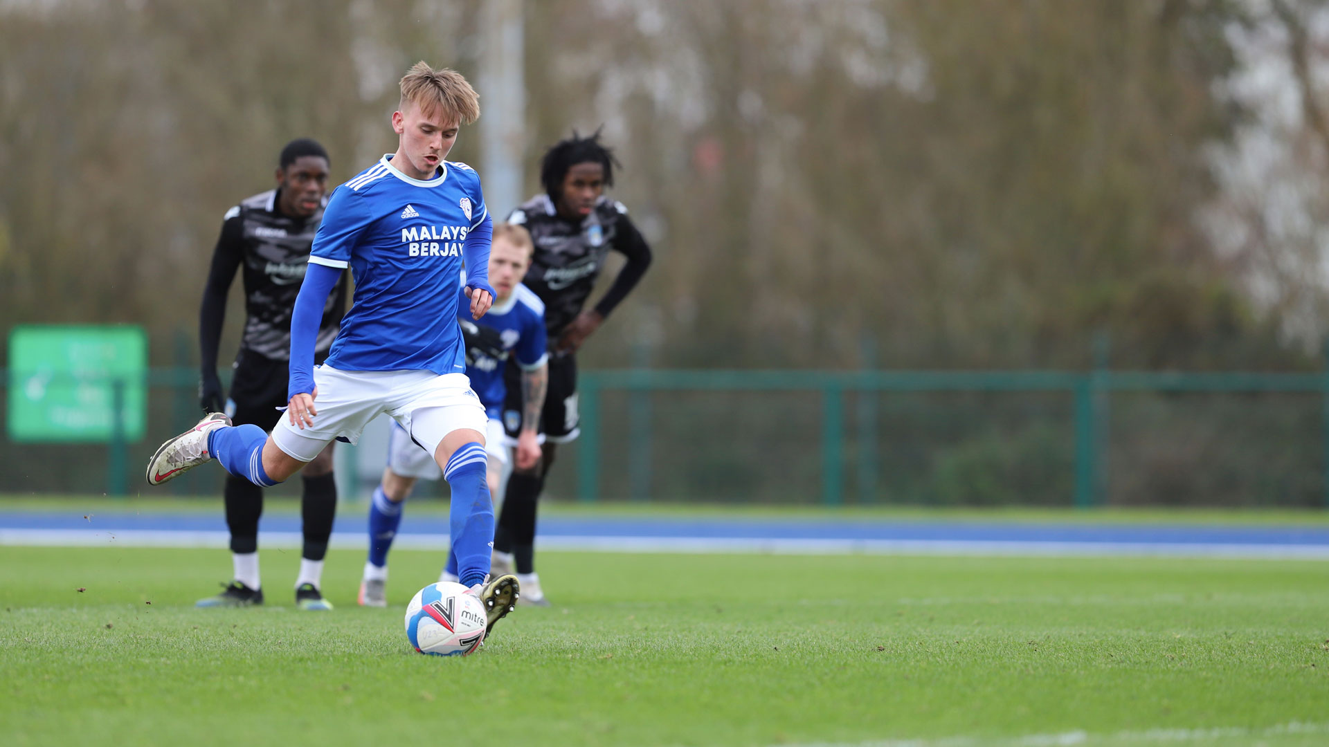 Isaak Davies scores against Colchester United...