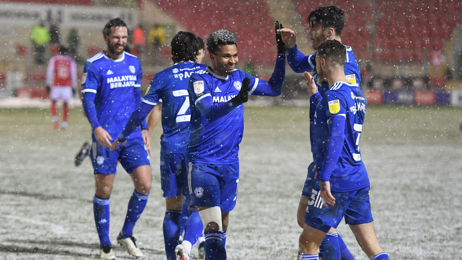 Joe Bennett & Josh Murphy celebrate at Rotherham United...