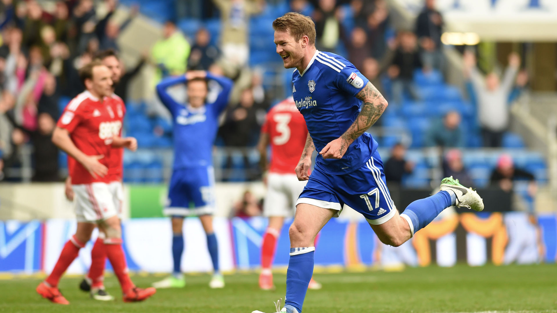 Aron Gunnarsson celebrates his goal against Forest...