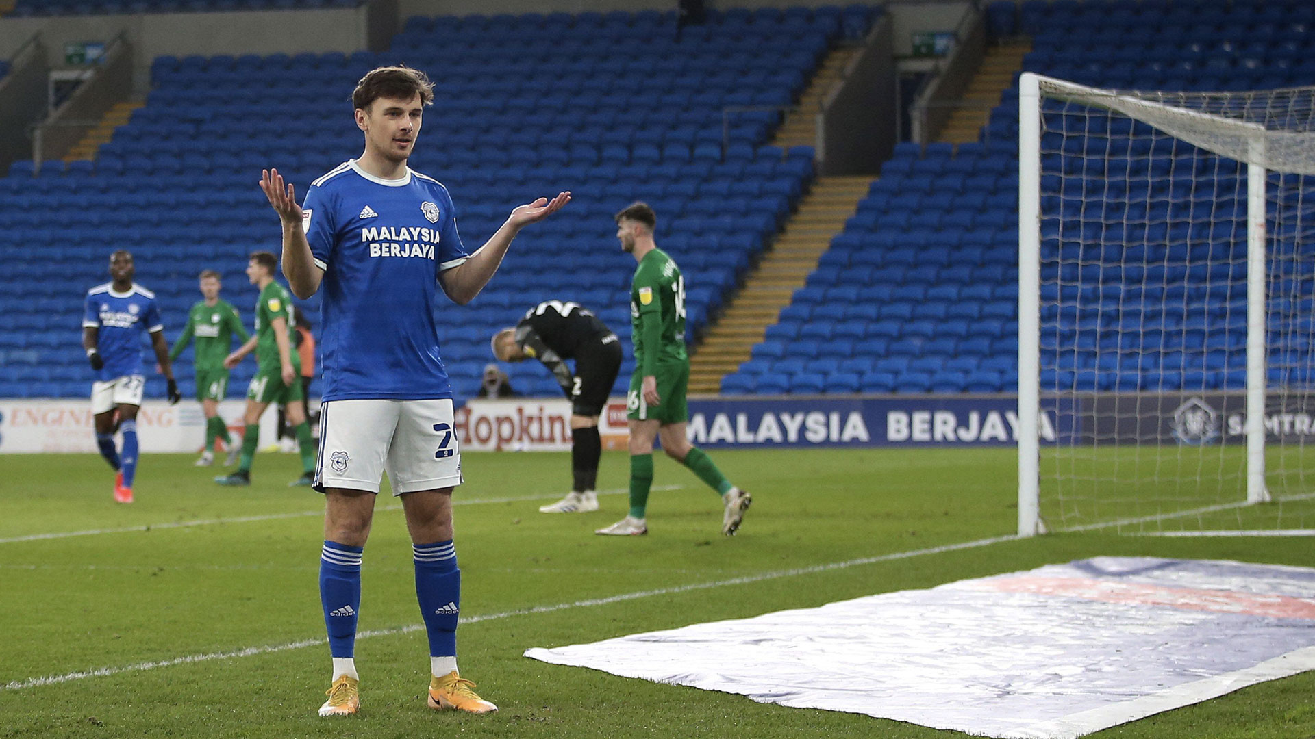 Mark Harris celebrates after netting against Preston...