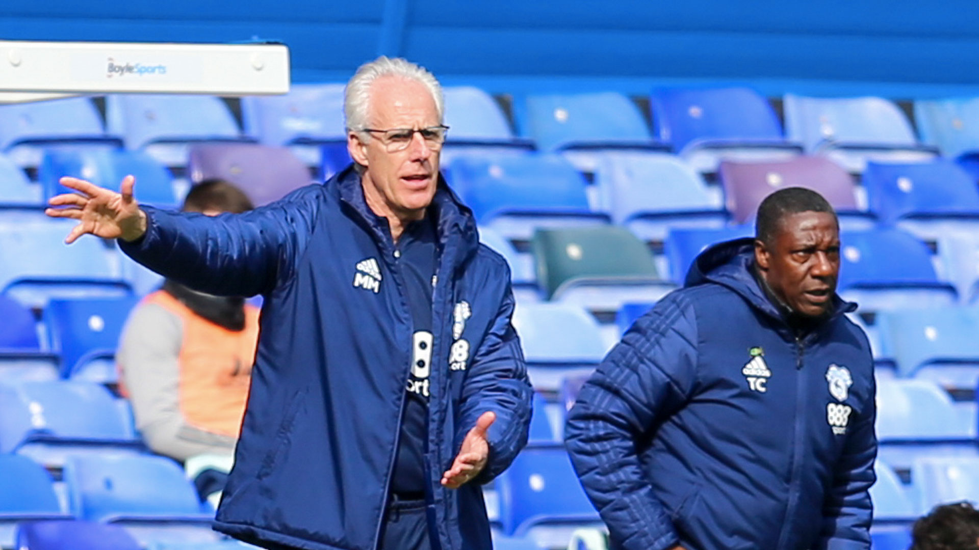 Mick and TC on the touchline at Birmingham...