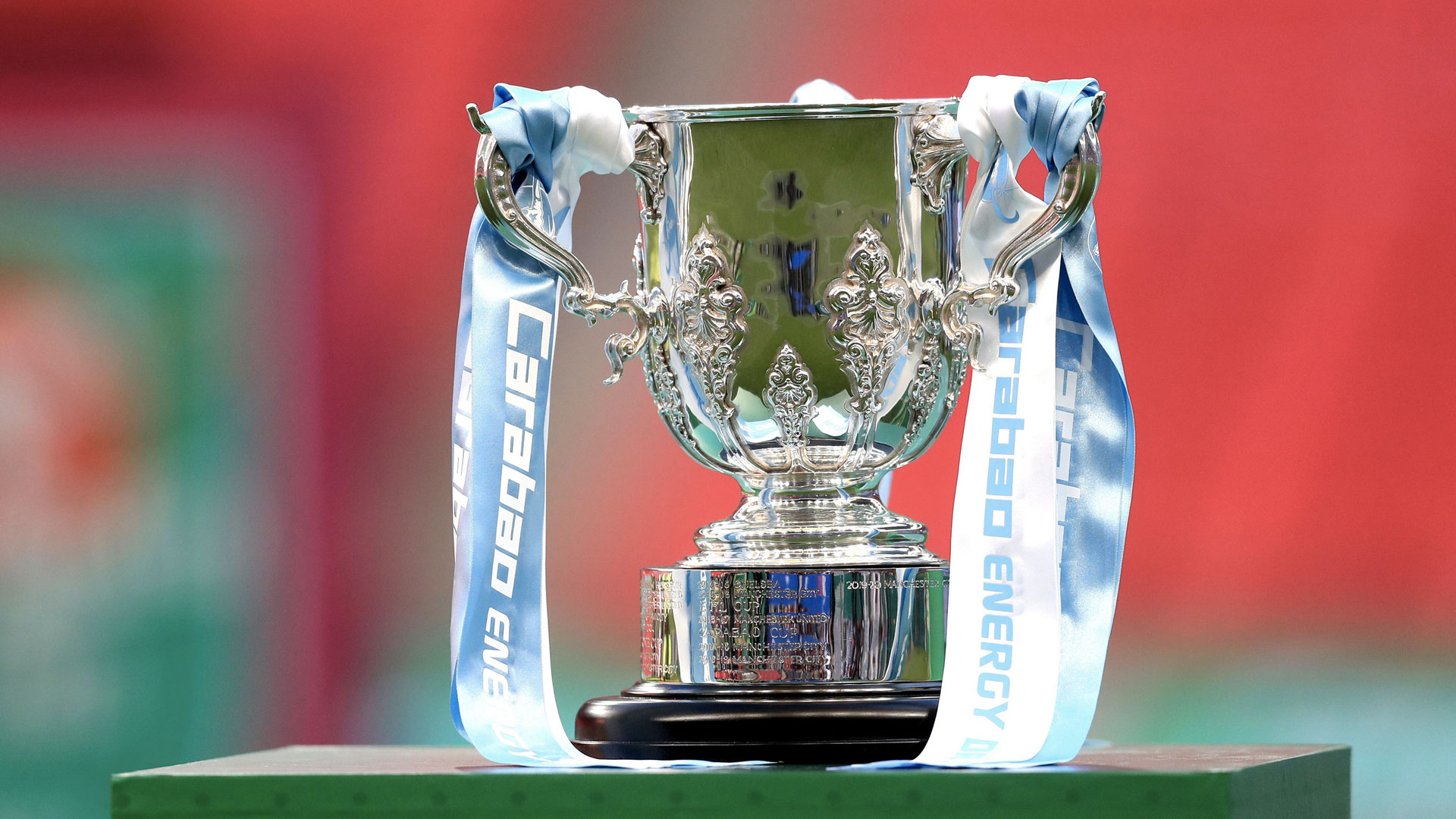 The Carabao Cup on display at Wembley Stadium...
