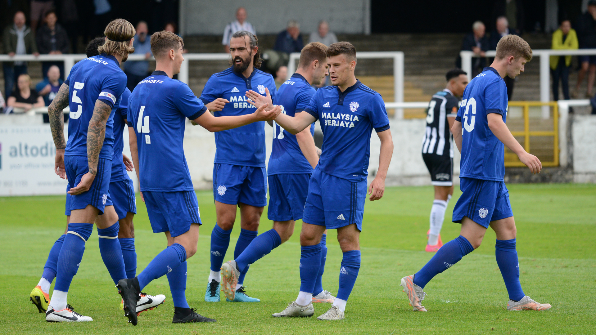 Oliver Denham celebrates his goal at Bath...