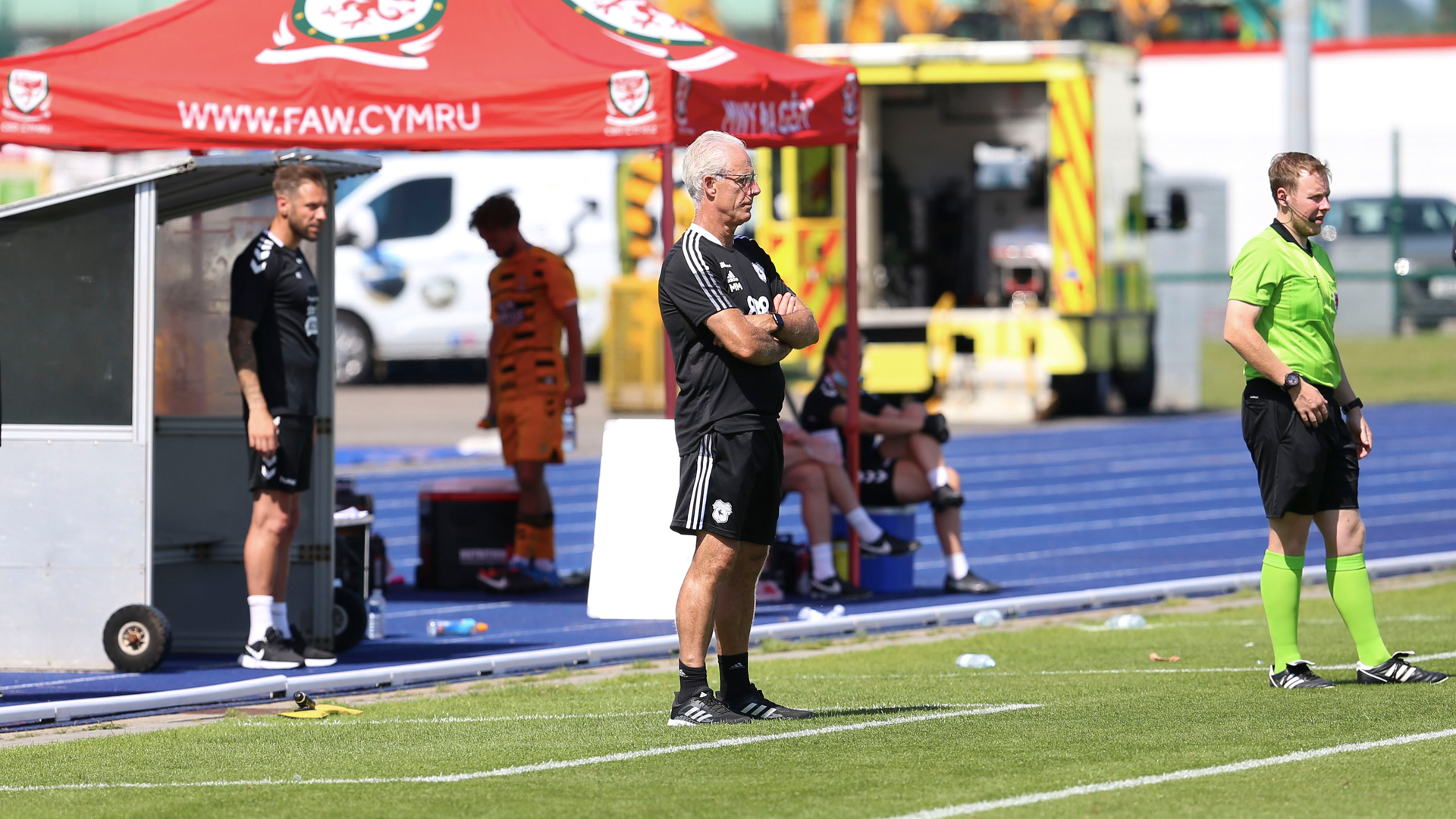 Mick McCarthy on the touchline at Leckwith...