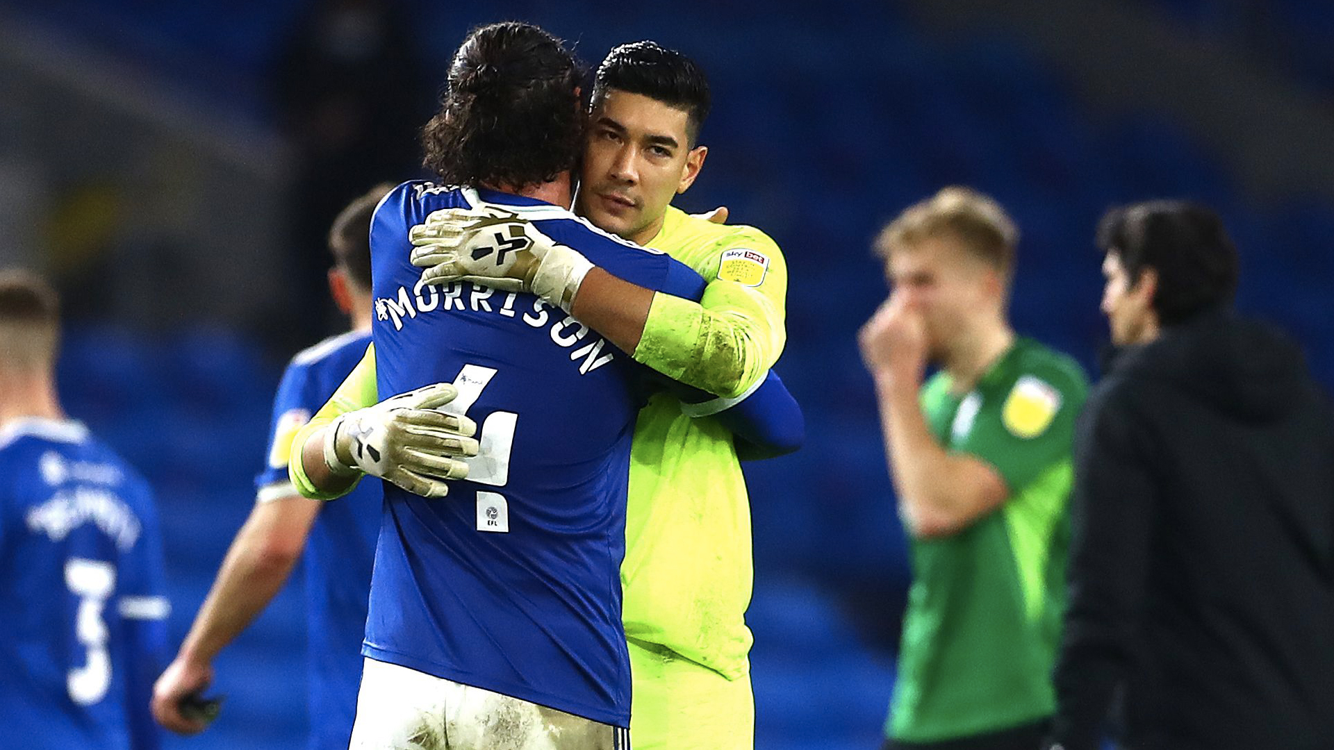 Sean Morrison with Neil Etheridge...