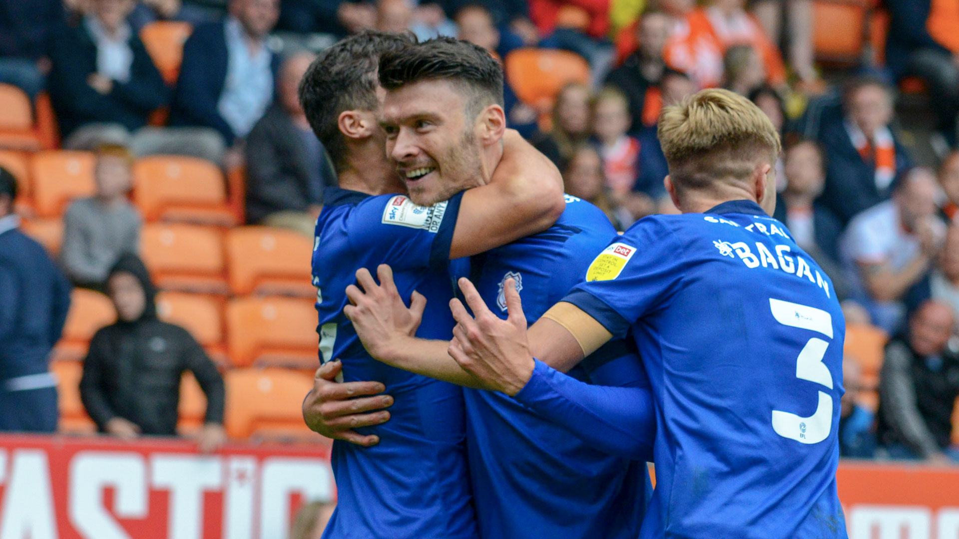 Kieffer Moore celebrates his goal at Blackpool...