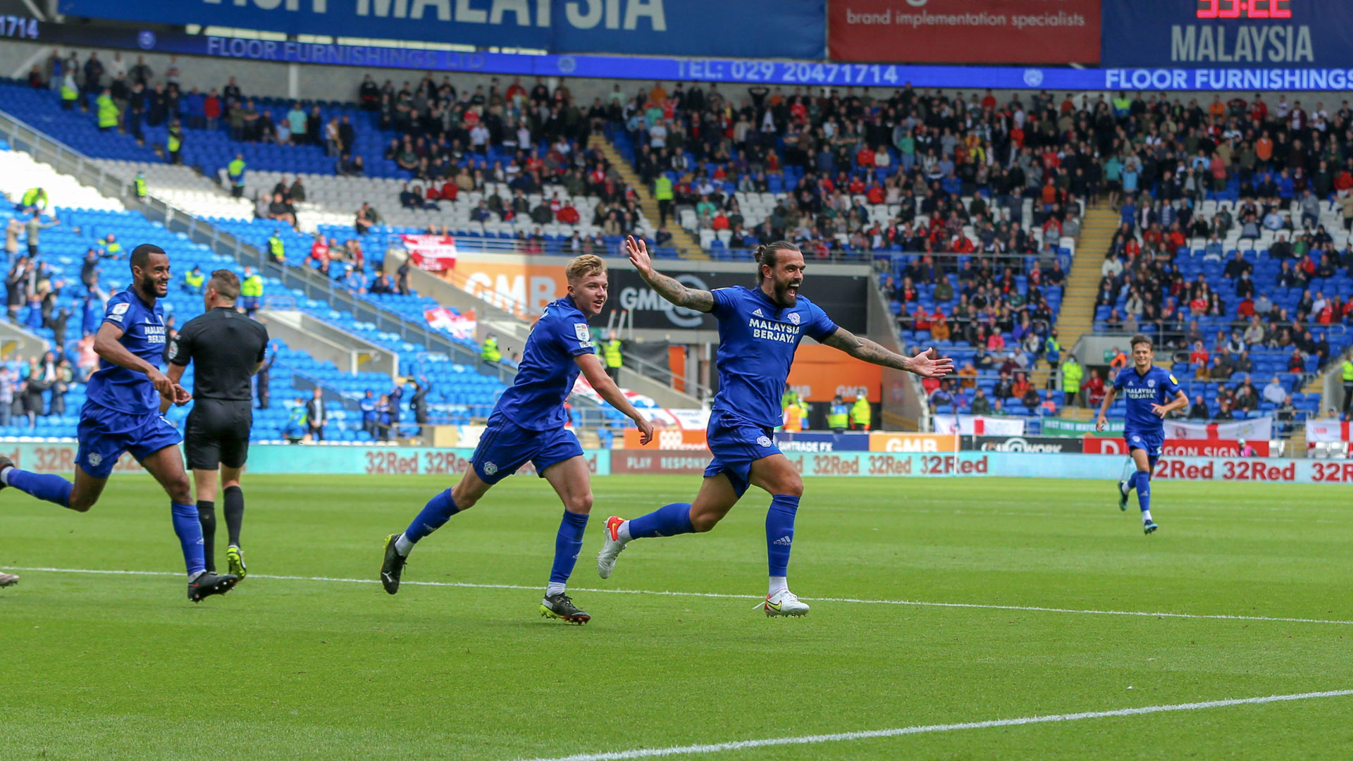 Marlon Pack celebrates his goal against Barnsley...