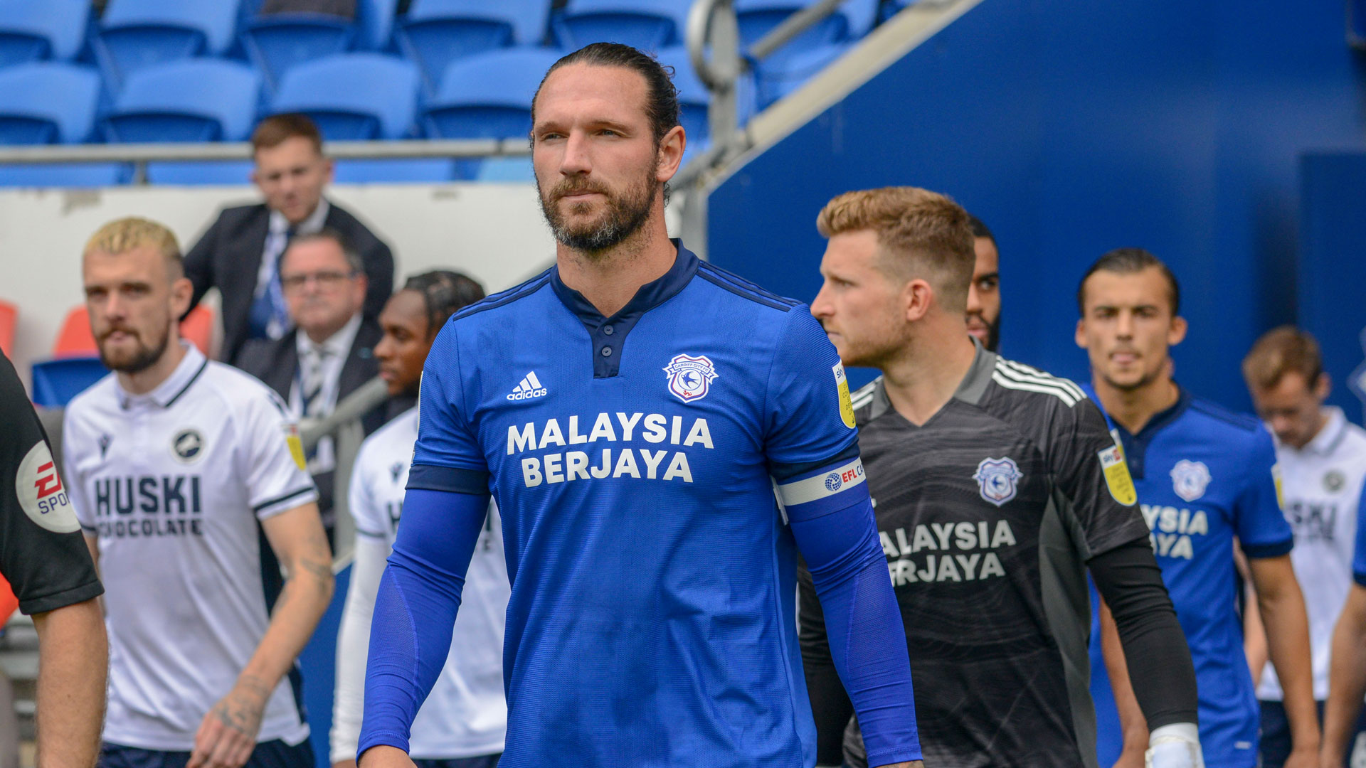 Sean Morrison leads out the Bluebirds at CCS...