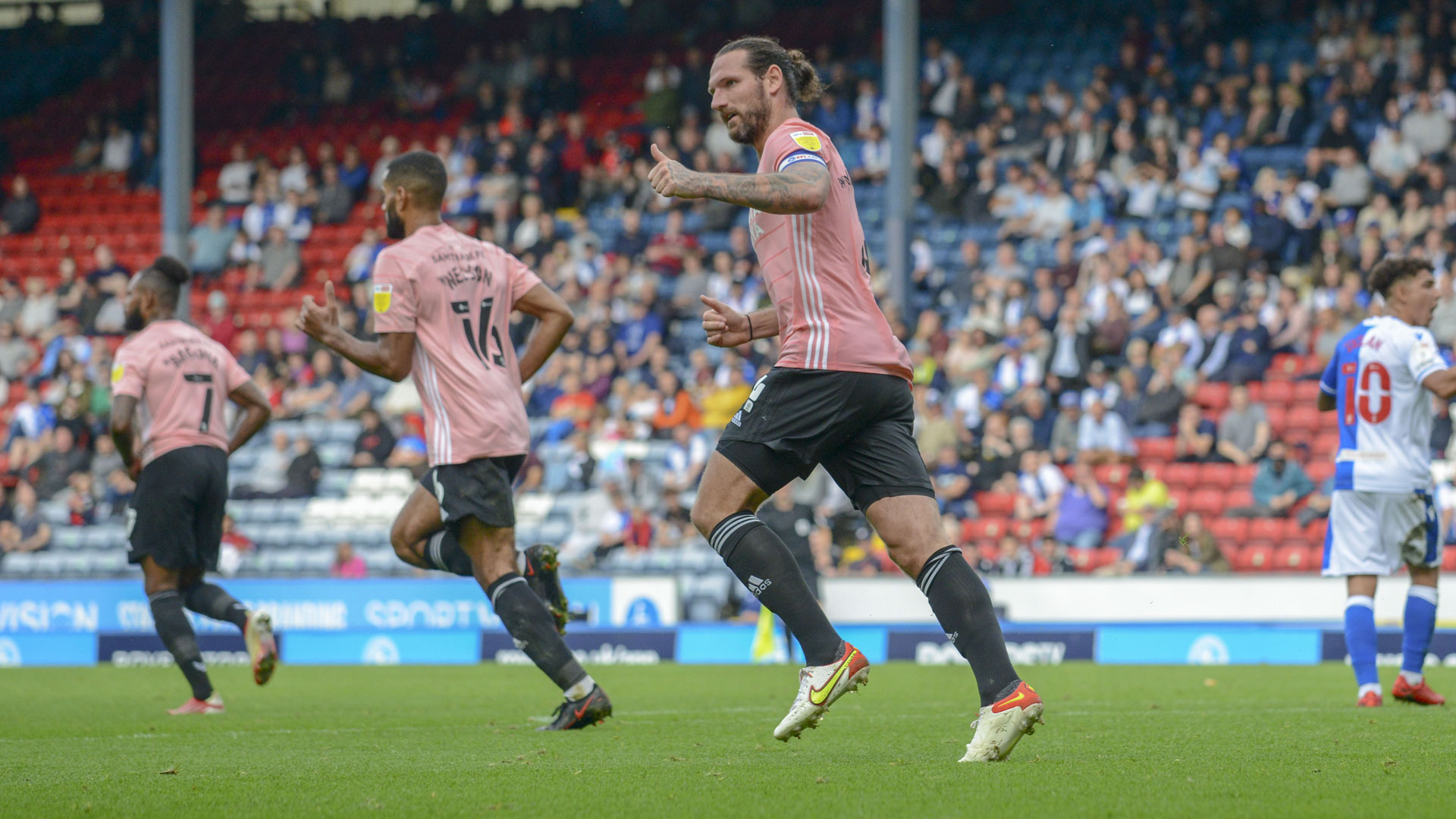 Sean Morrison acknowledges Ryan Giles' dangerous corner at Ewood Park...