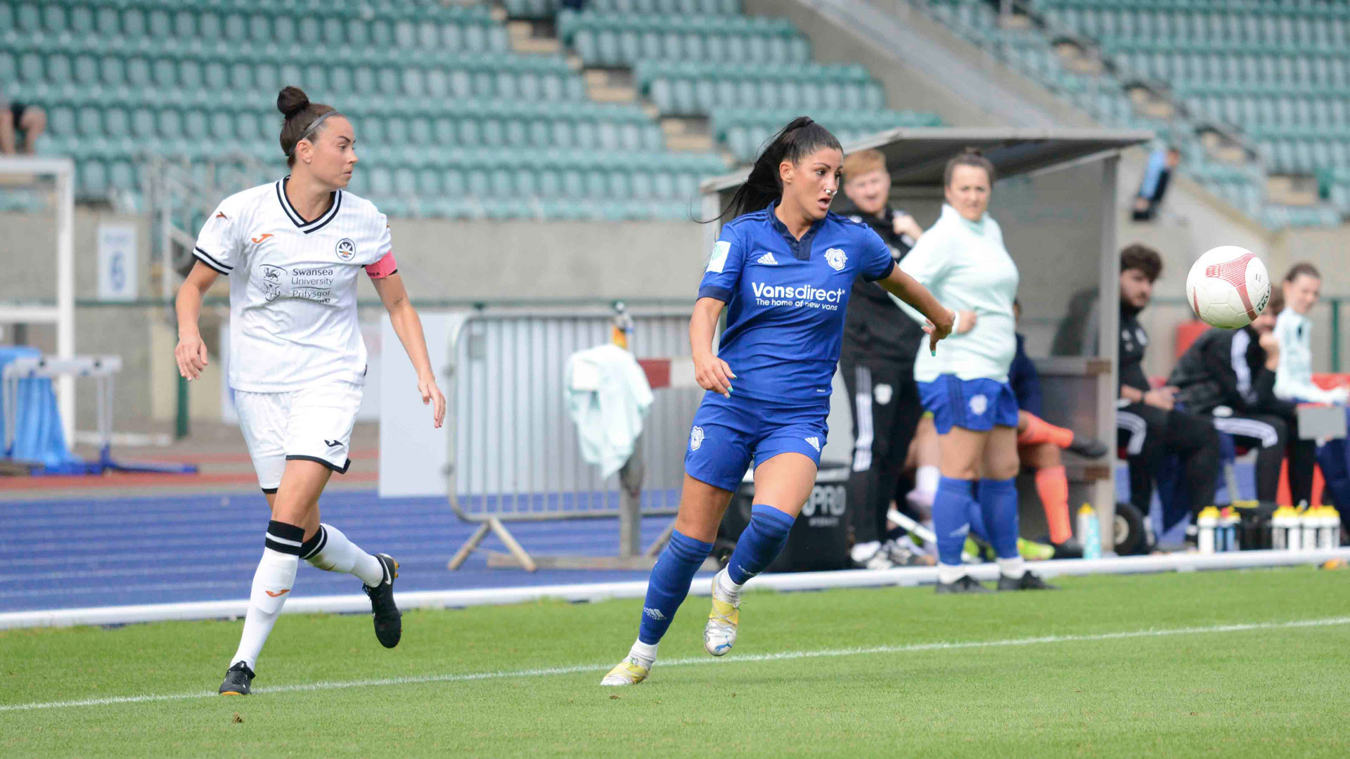 Danielle Broadhurst battles on for the Bluebirds...