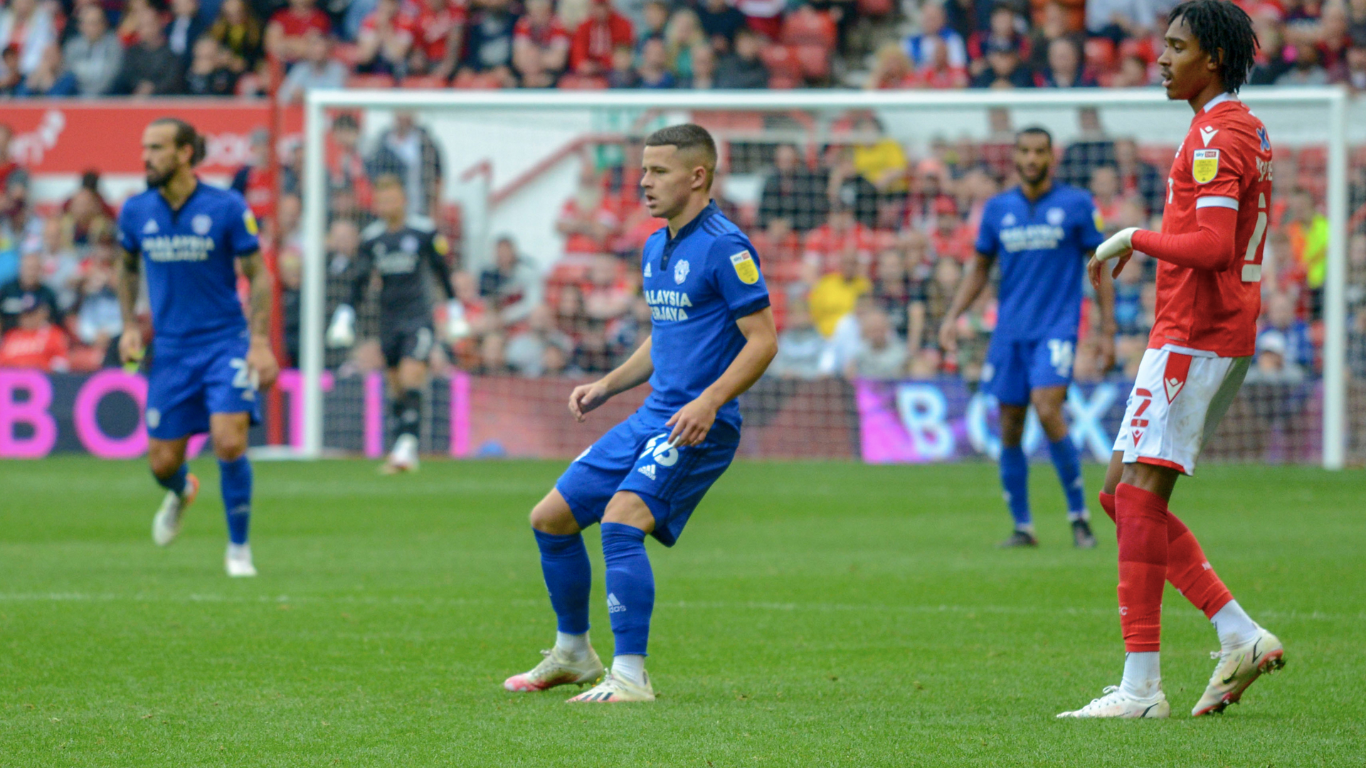 Kieron Evans in action for the Bluebirds at the City Ground...