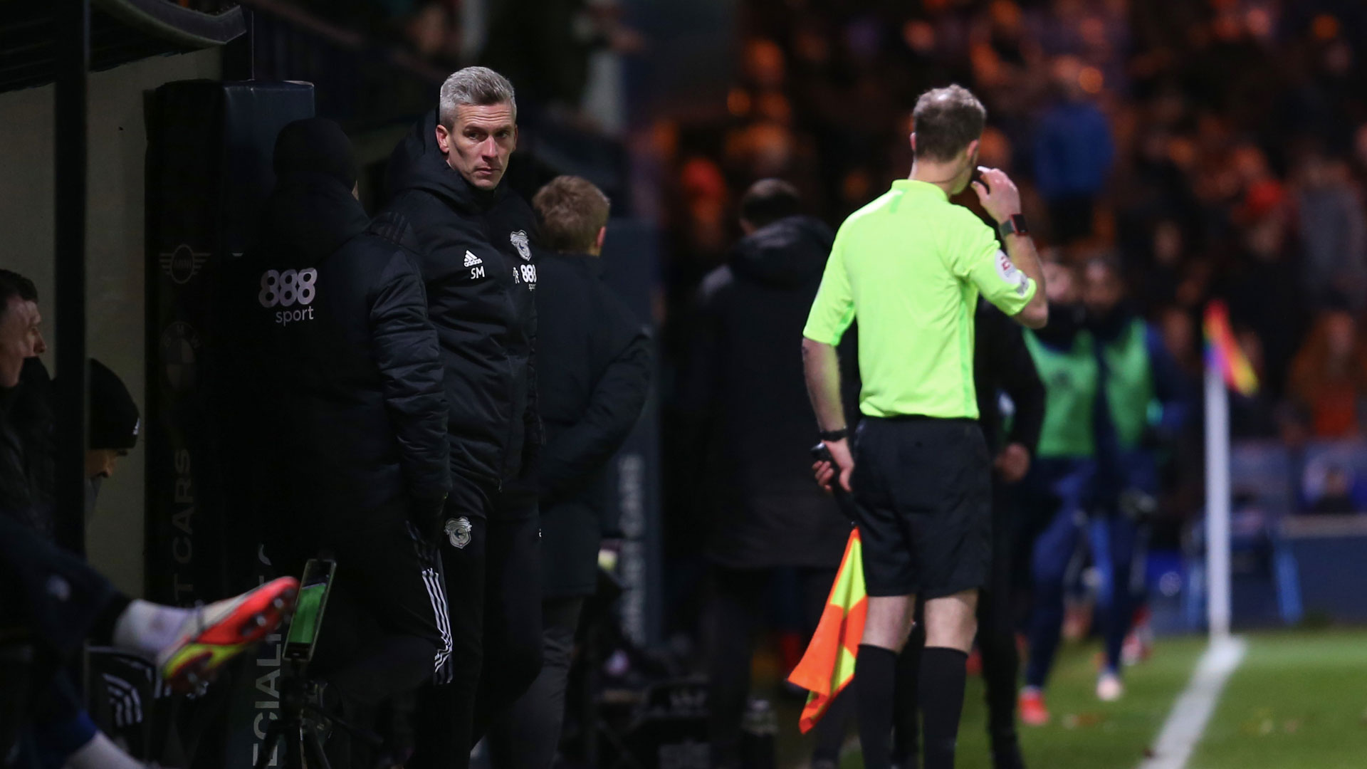 Steve Morison on the touchline at Kenilworth Road...