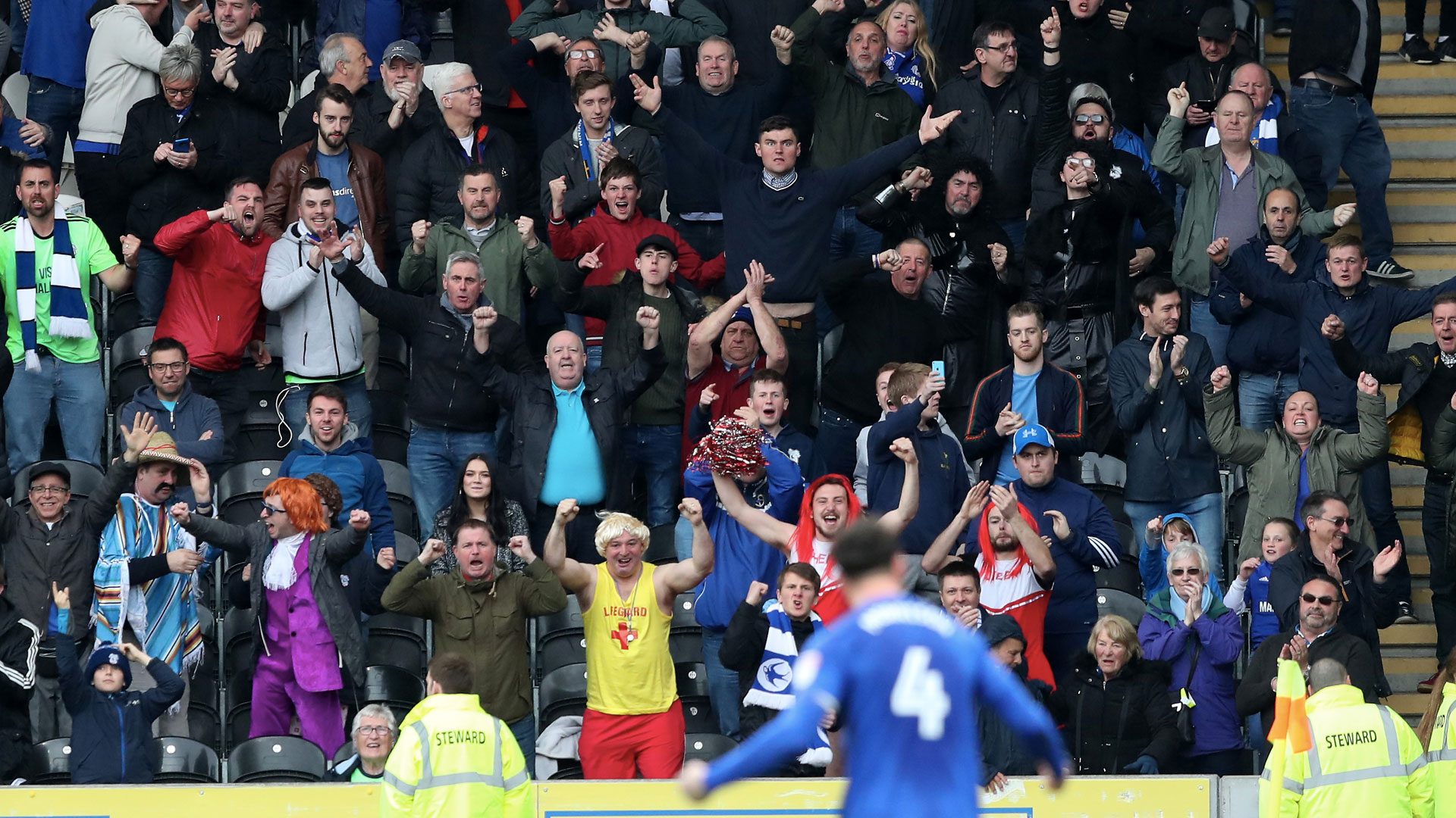 Sean Morrison celebrates with the City fans at Hull City...