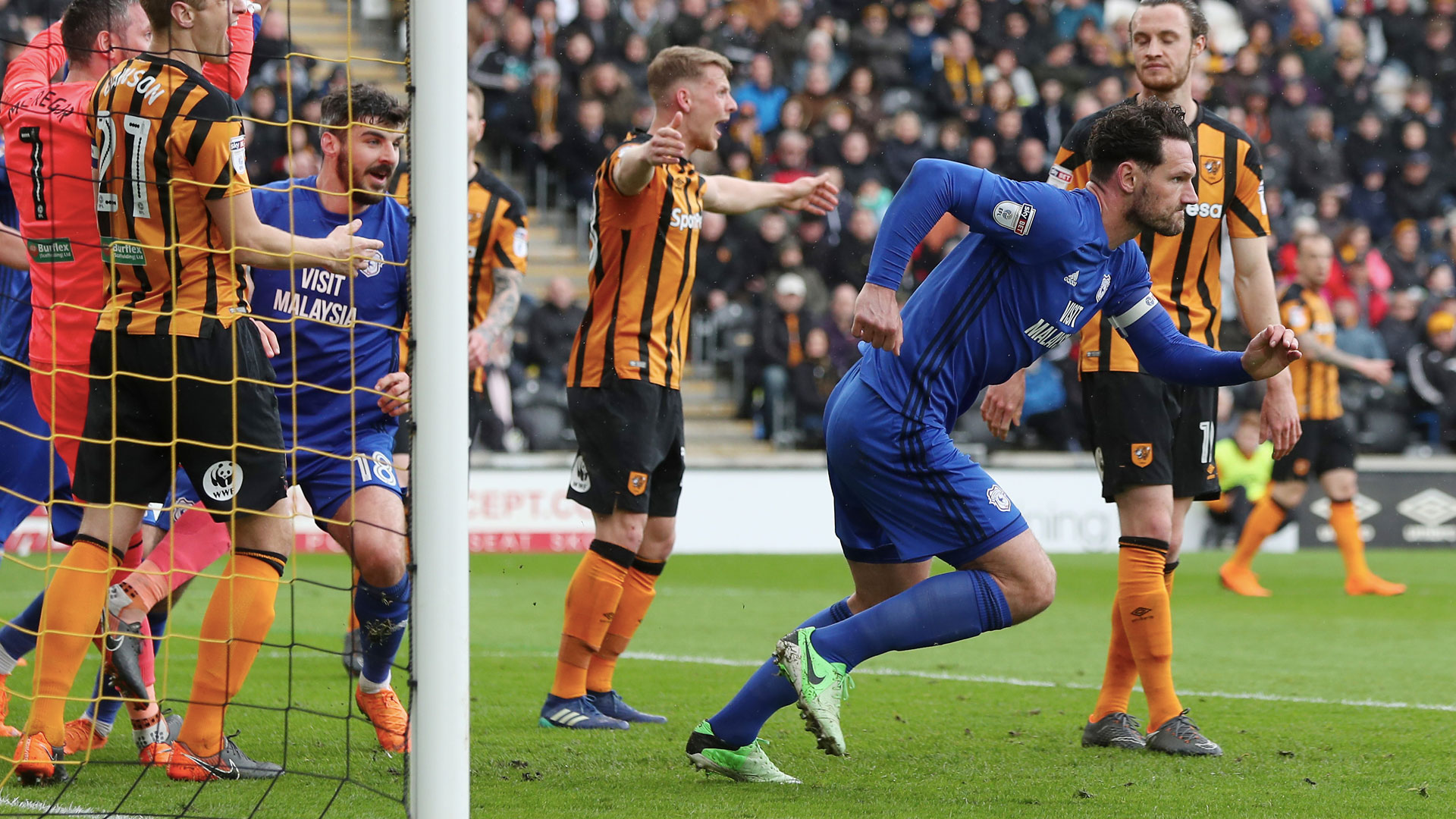 Sean Morrison scores his first goal against Hull...