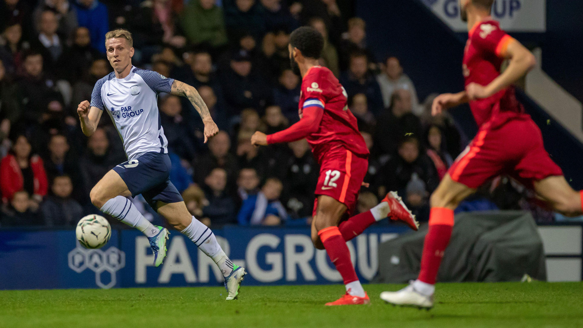 Emil Riis Jakobsen in action against Liverpool...