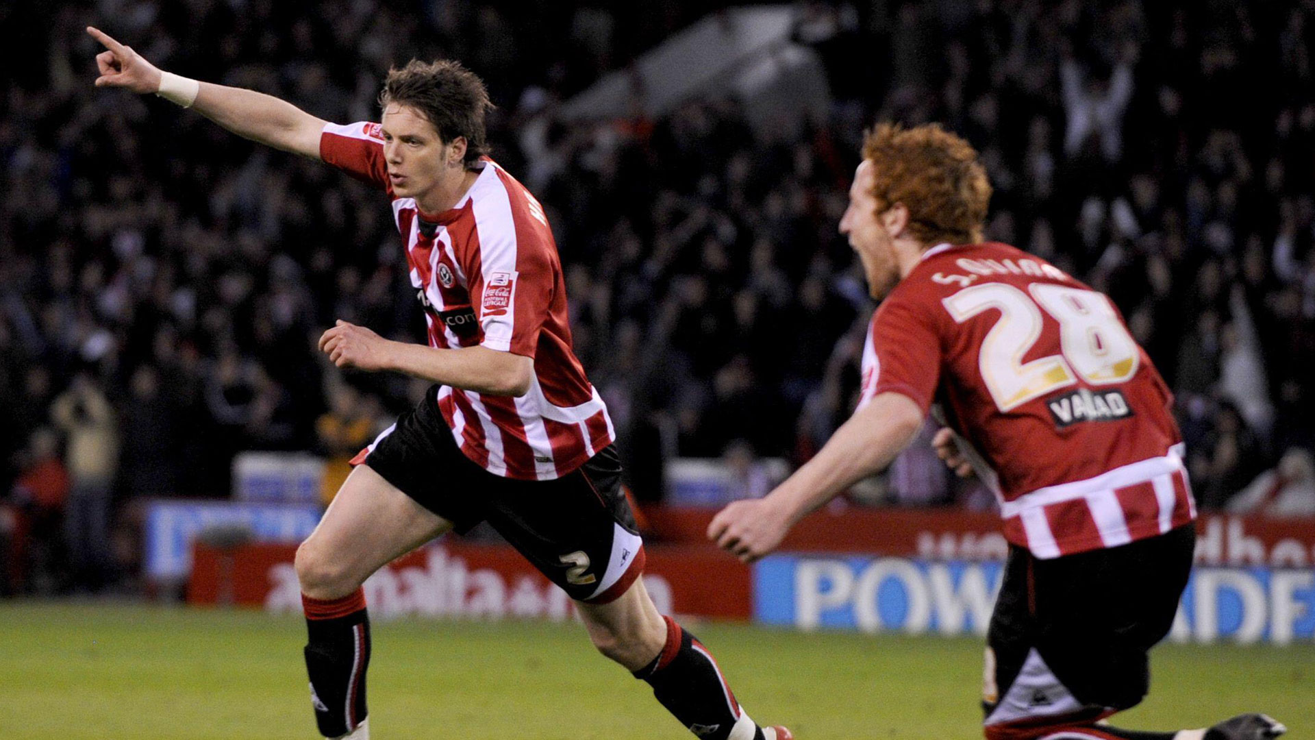 Greg Halford celebrates a goal for Sheffield United...