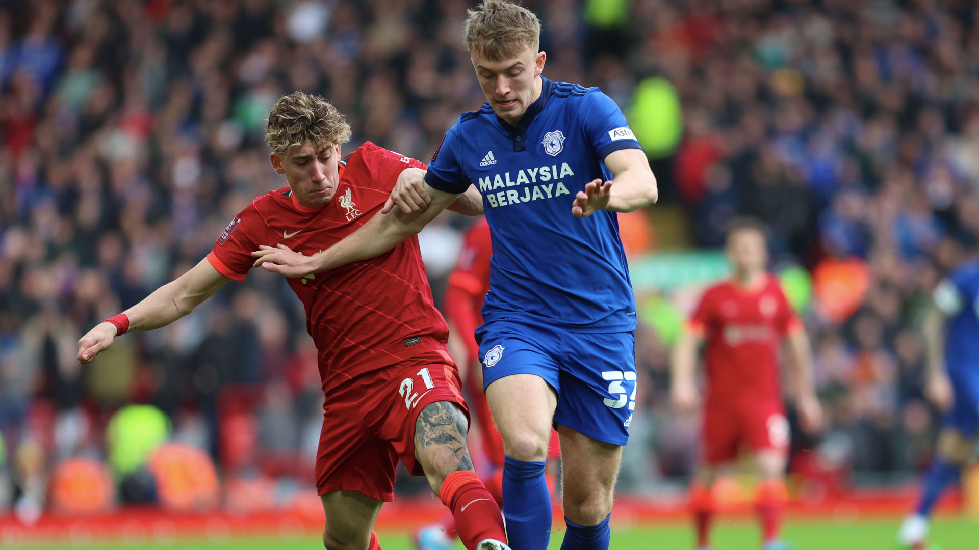 Eli King in action at Anfield...