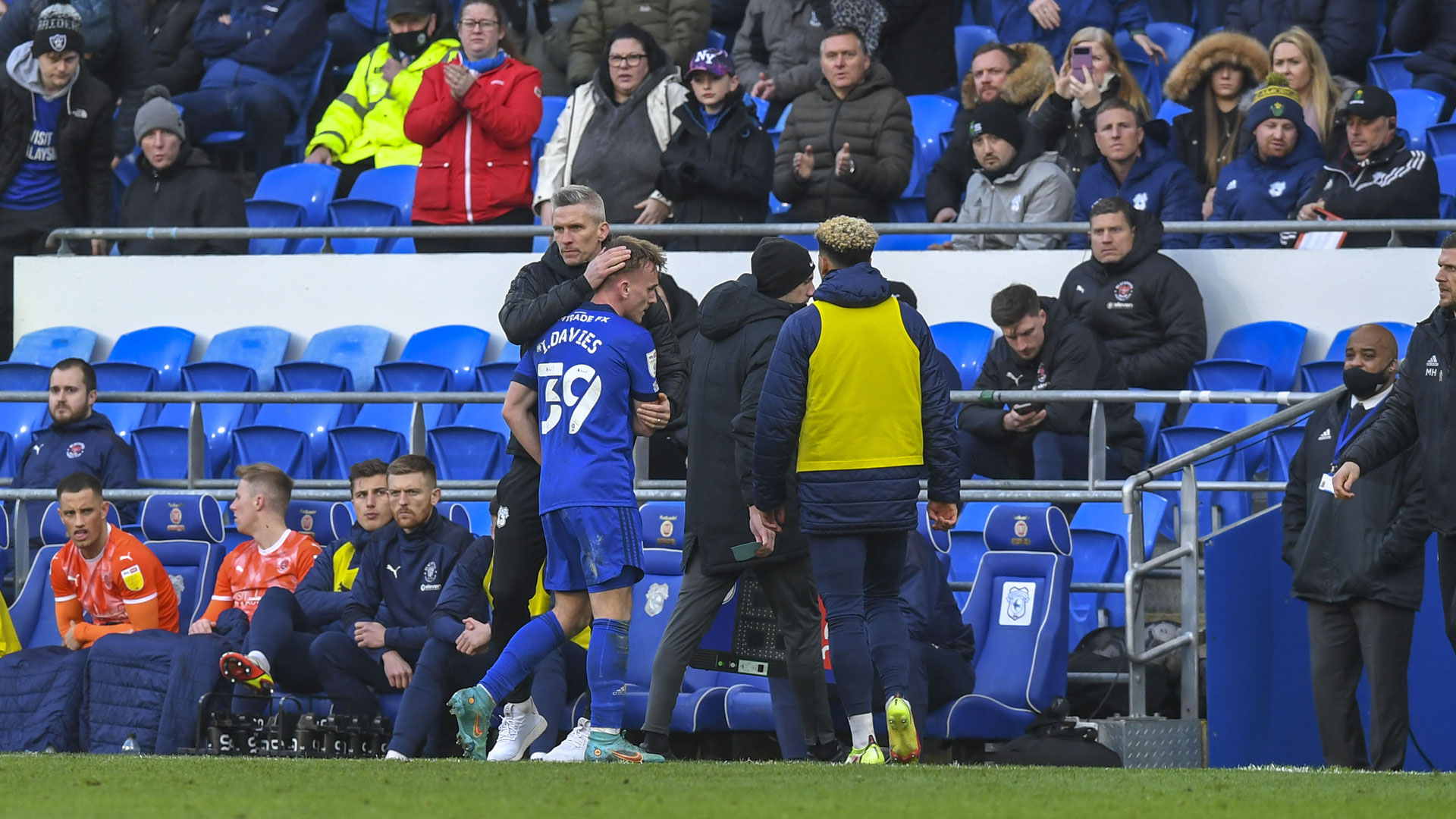 Steve Morison and Isaak Davies on the touchline at CCS...