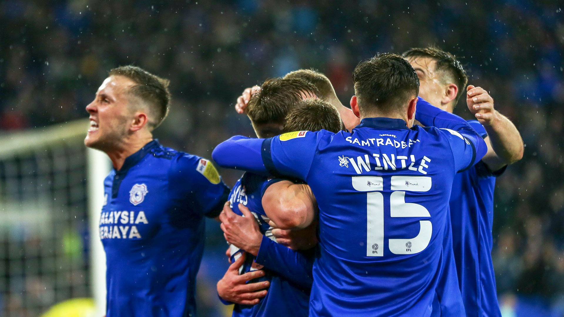 Will Vaulks celebrates Joel Bagan's goal at CCS...