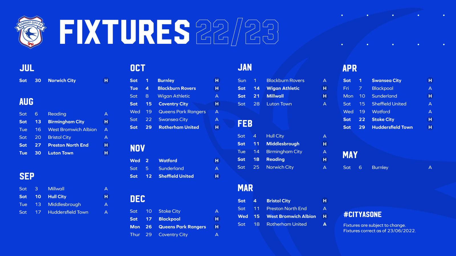 Swansea City fixture release, Championship 2023-24