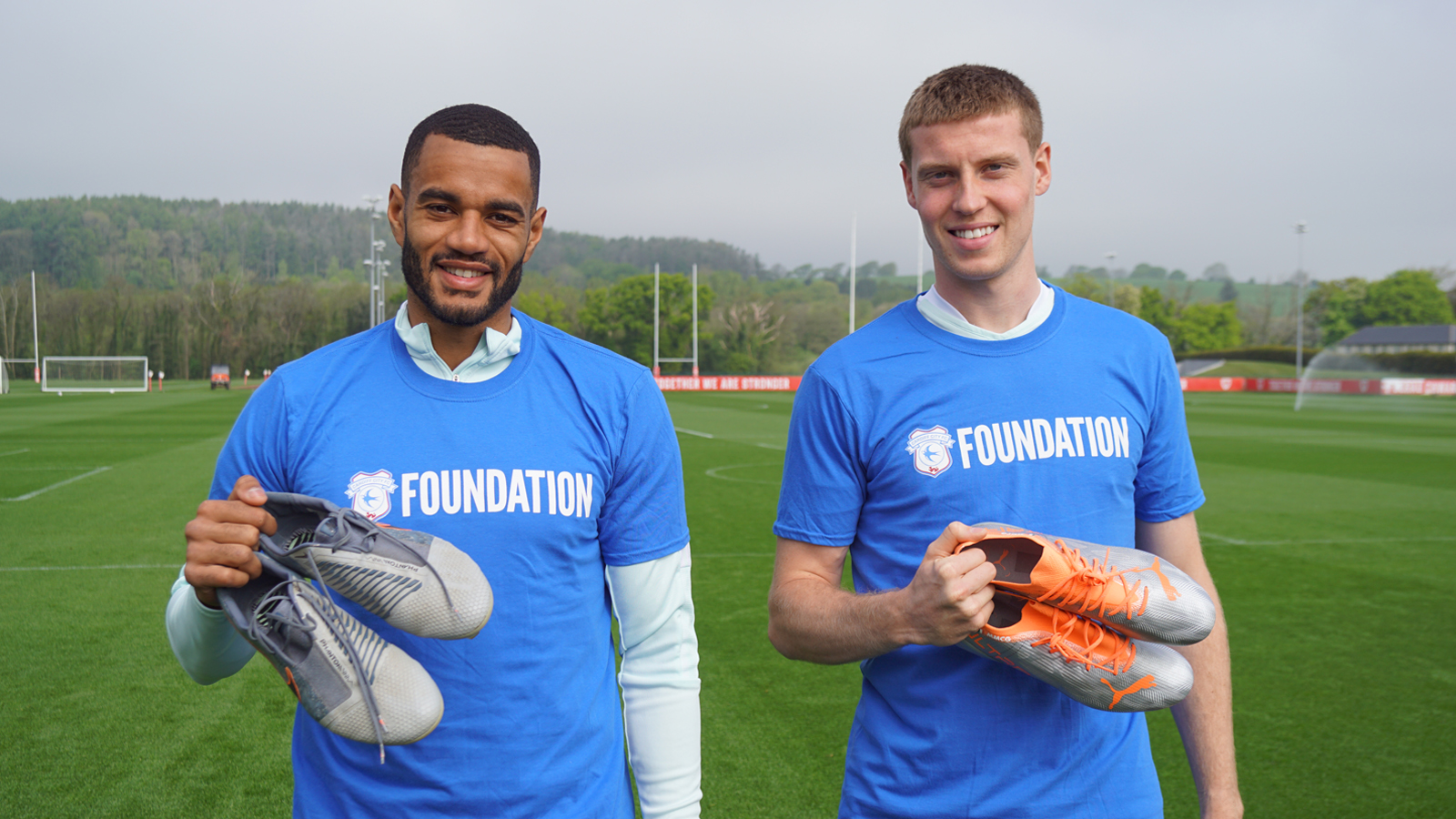 Curtis Nelson and Mark McGuinness support the Boots for Bluebirds Appeal