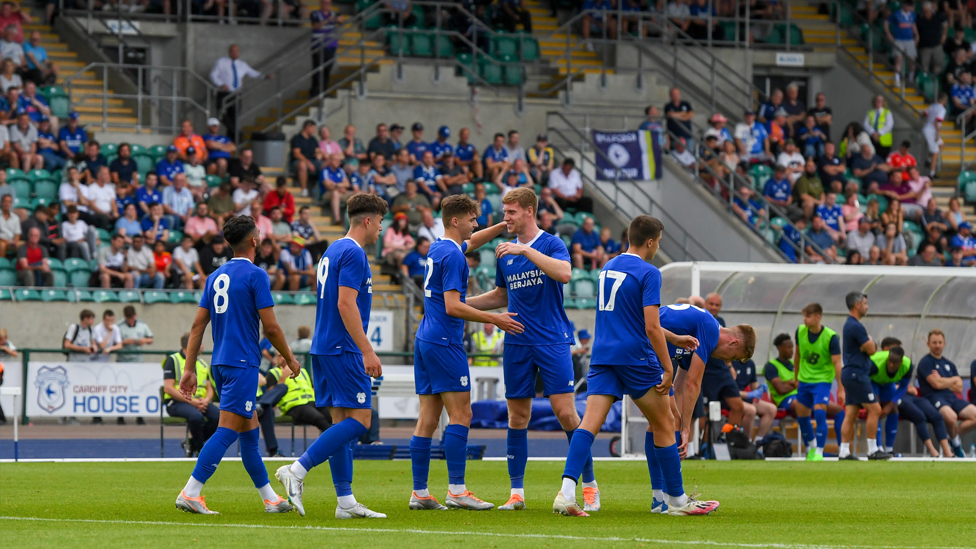 Cardiff City players celebrate.