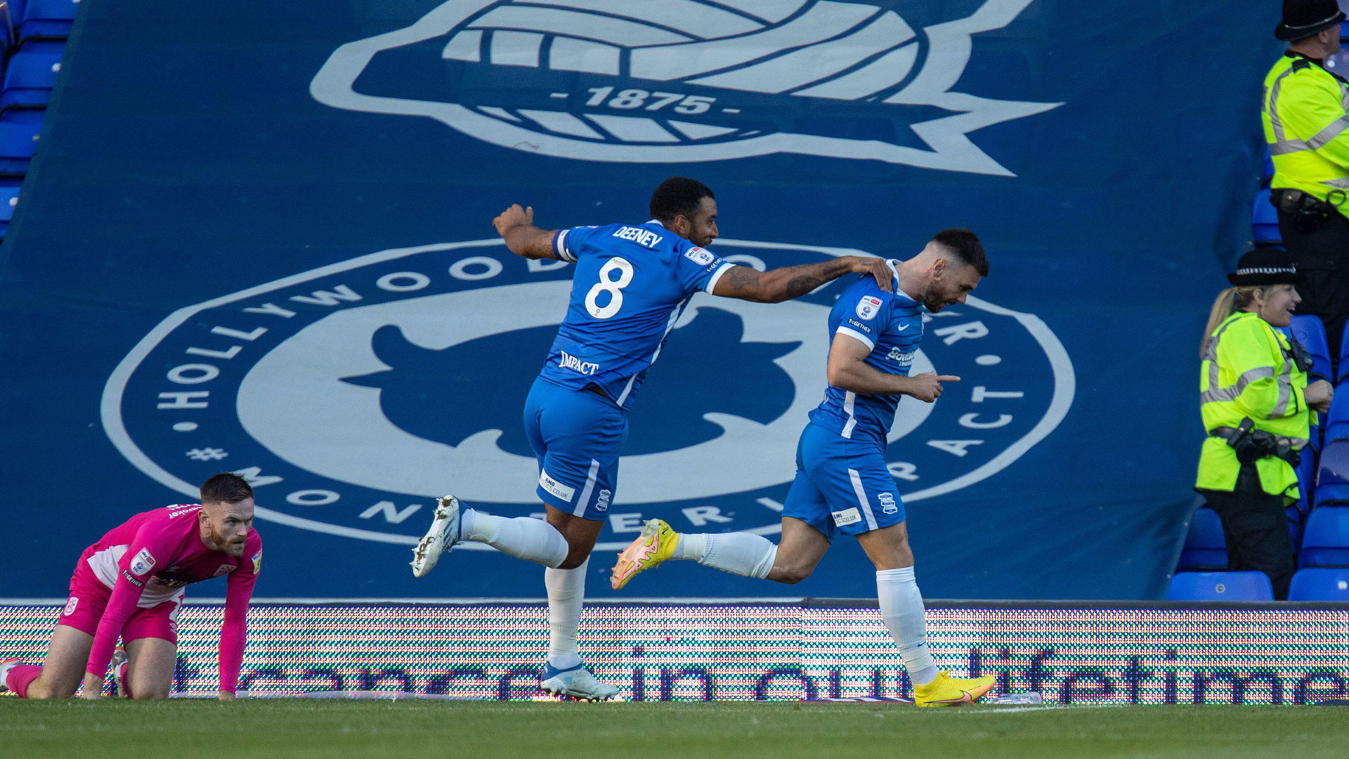 Scott Hogan celebrates his goal against Huddersfield Town...