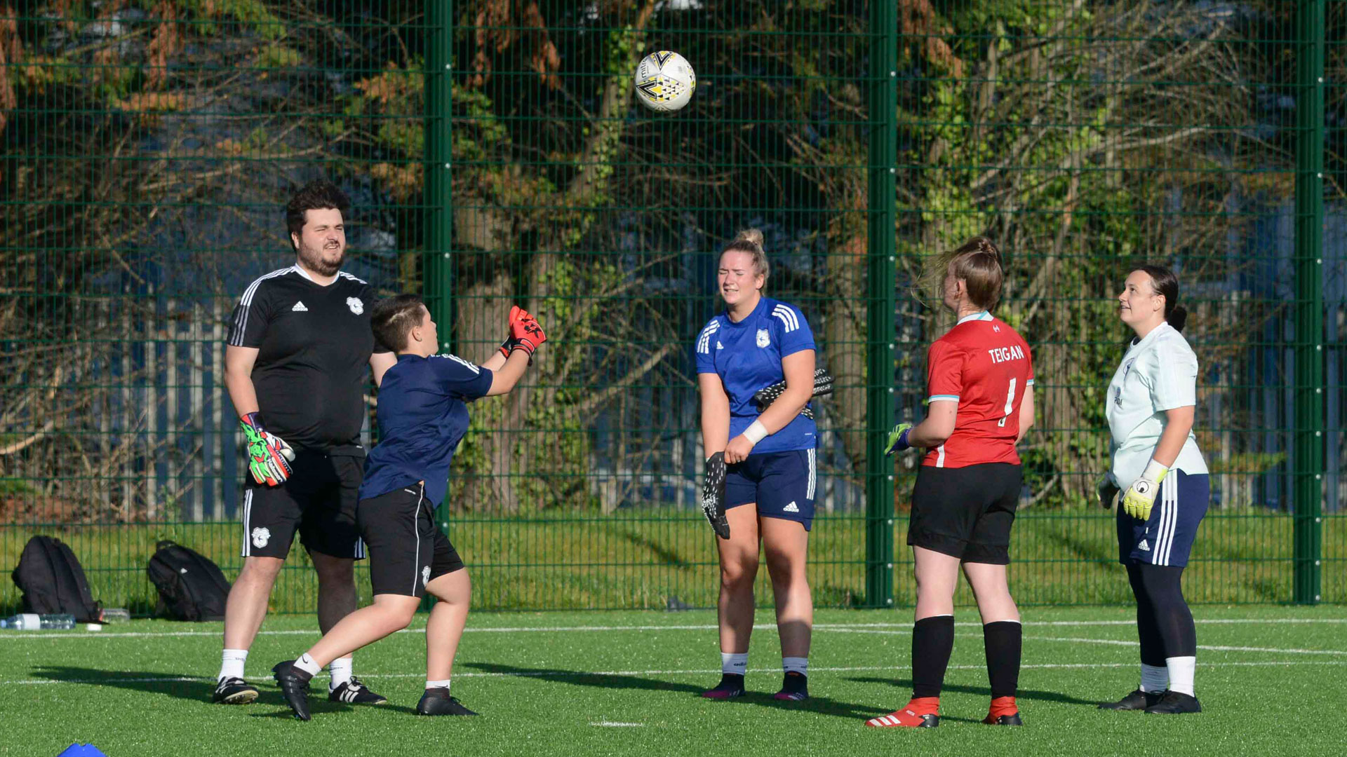 Ceryn in training with goalkeeper coach Jamie Ham...