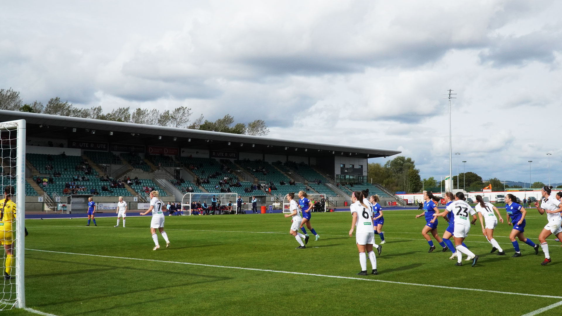 The Bluebirds attack a corner kick...