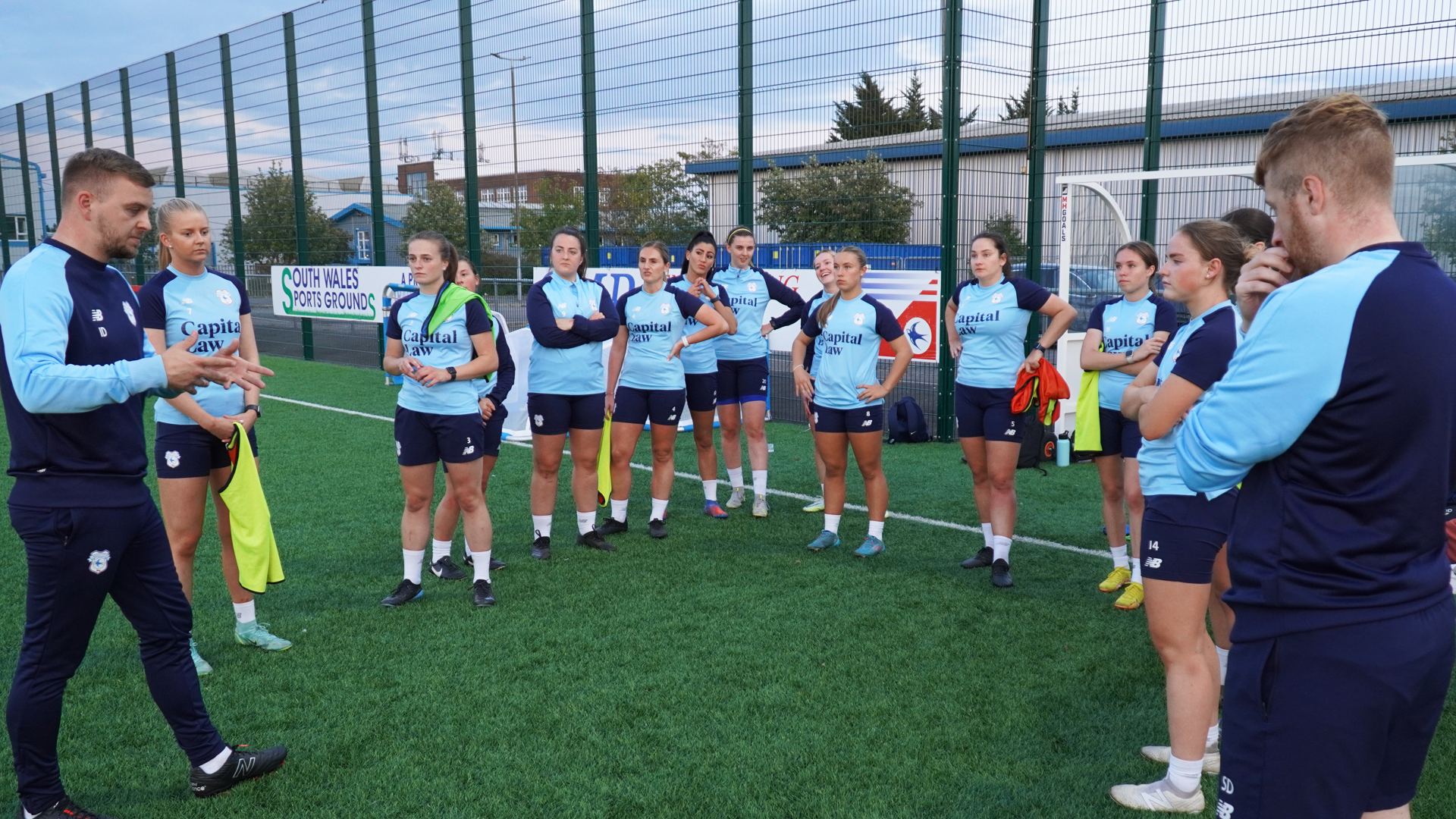 Iain Darbyshire addresses his squad in training...