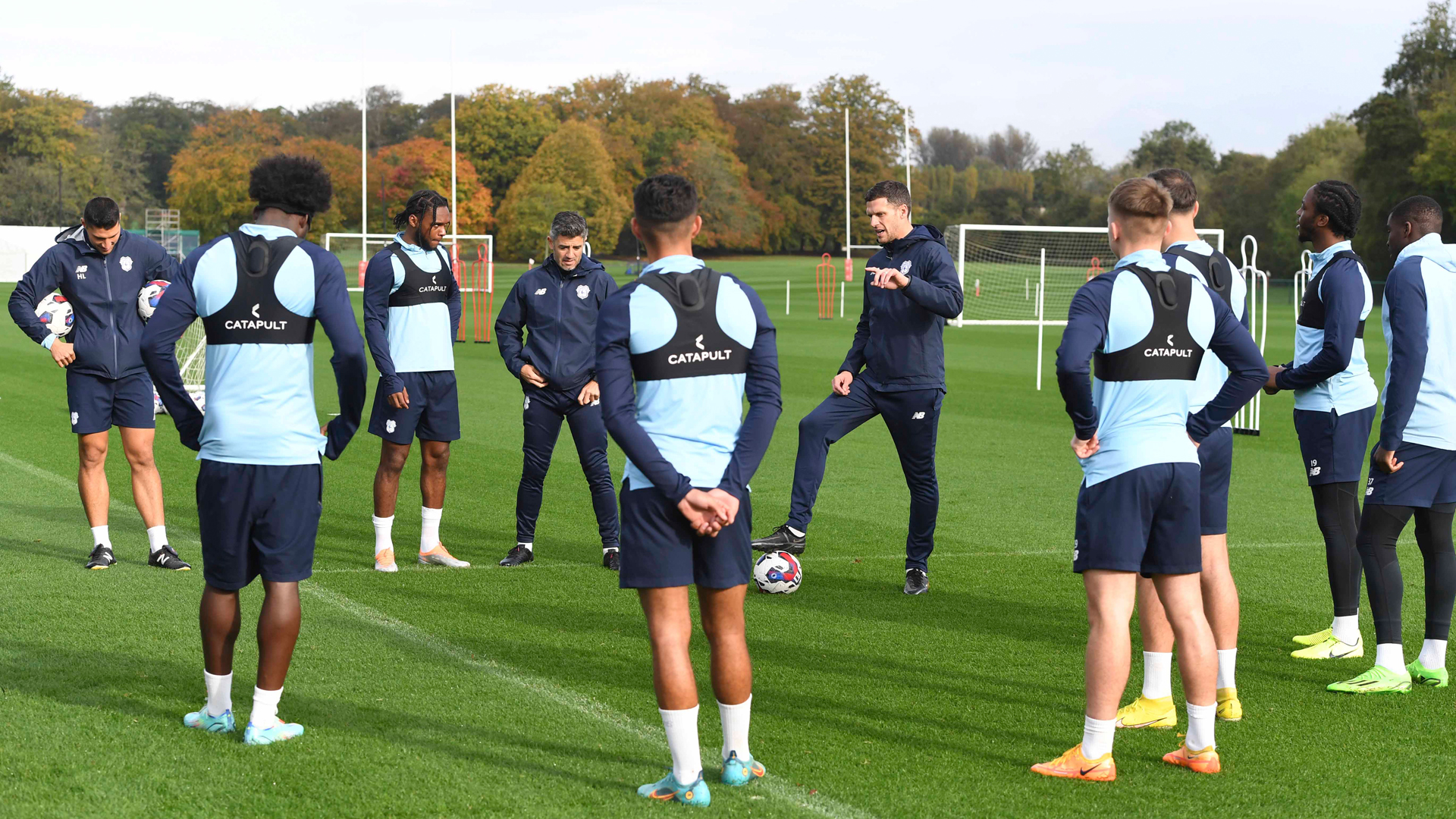 Mark Hudson leads Cardiff City FC in training.