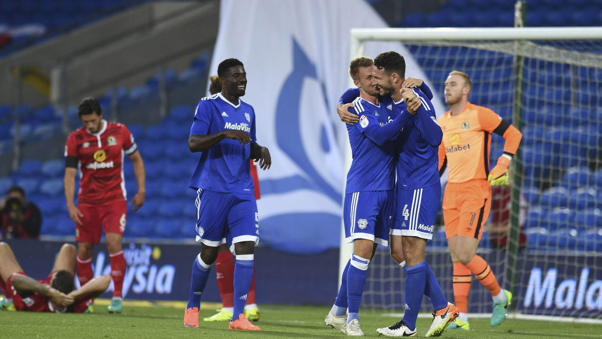 The Bluebirds celebrate Duffy's own goal at CCS...