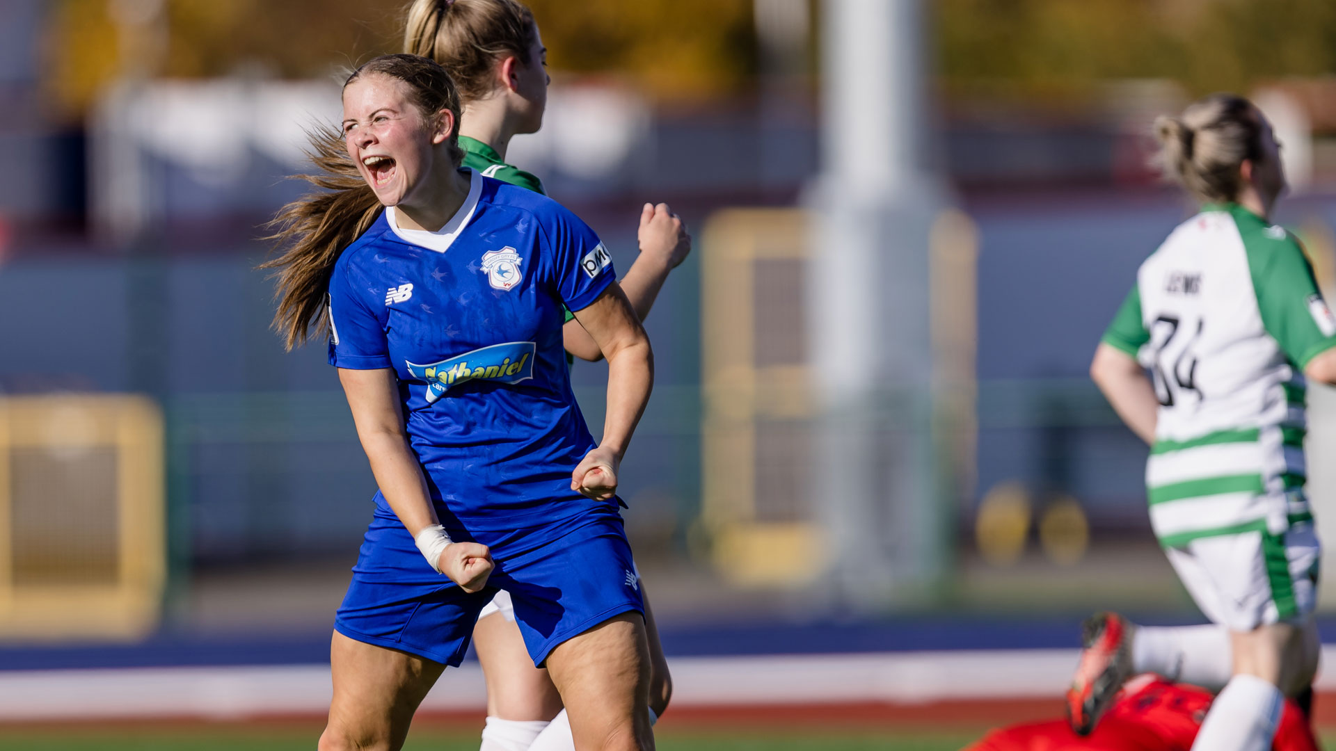 Eliza Collie celebrates her first Adran Premier goal...