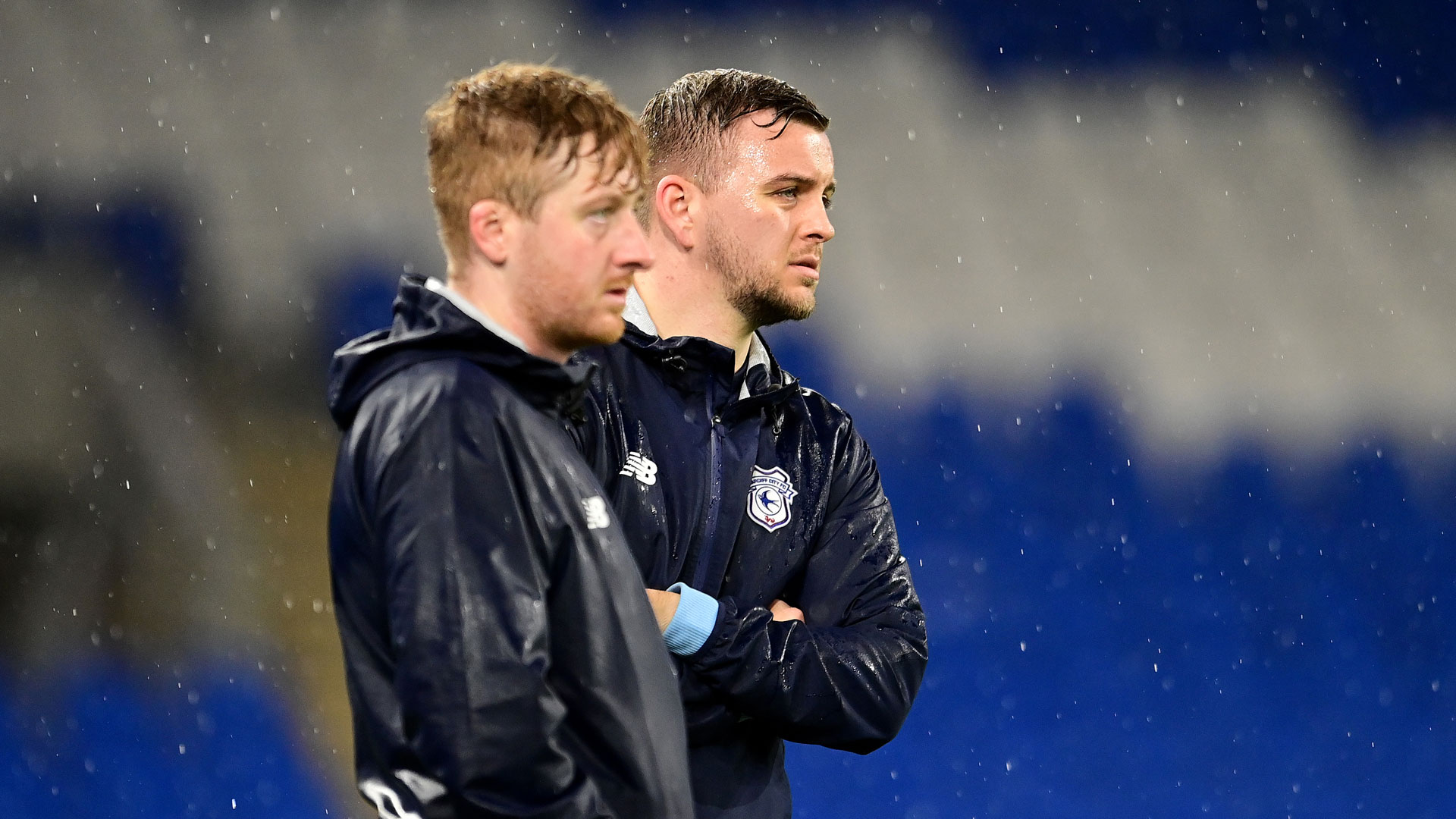 Iain Darbyshire and Scott Davies stand on the touchline at CCS...