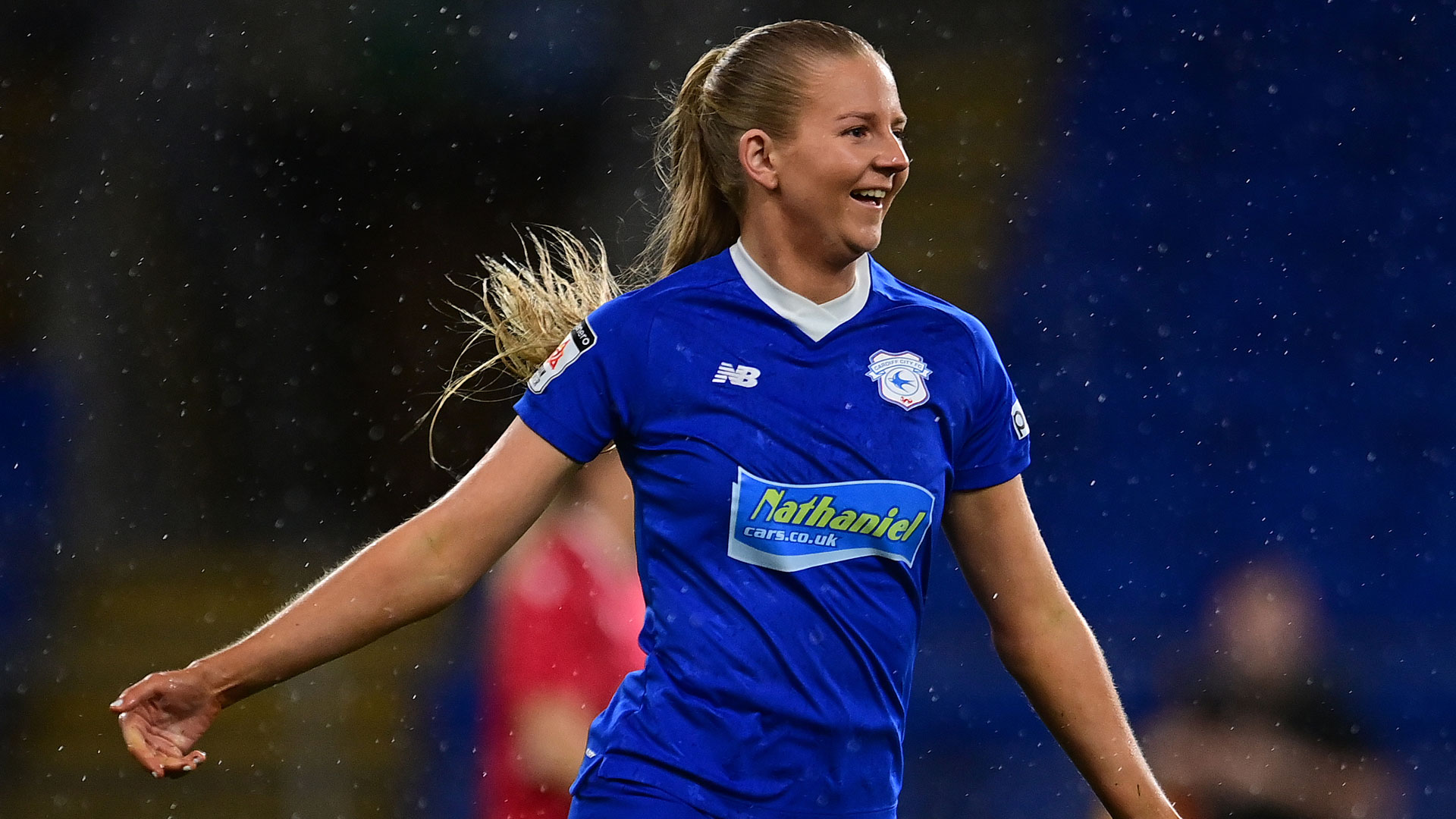 Rhianne Oakley of Cardiff City Women FC celebrates scoring the