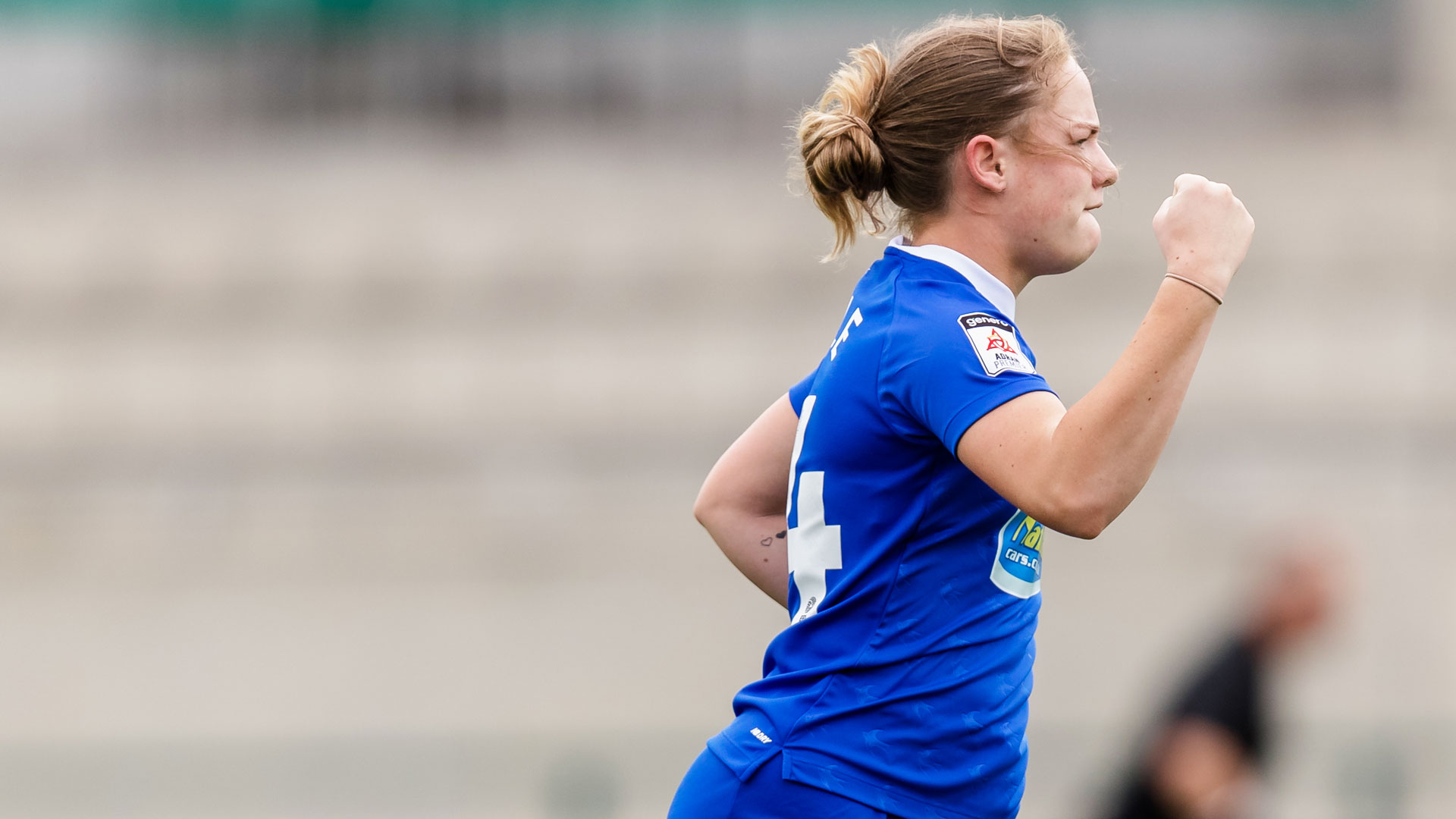 Phoebie Poole celebrates her goal for the Bluebirds...