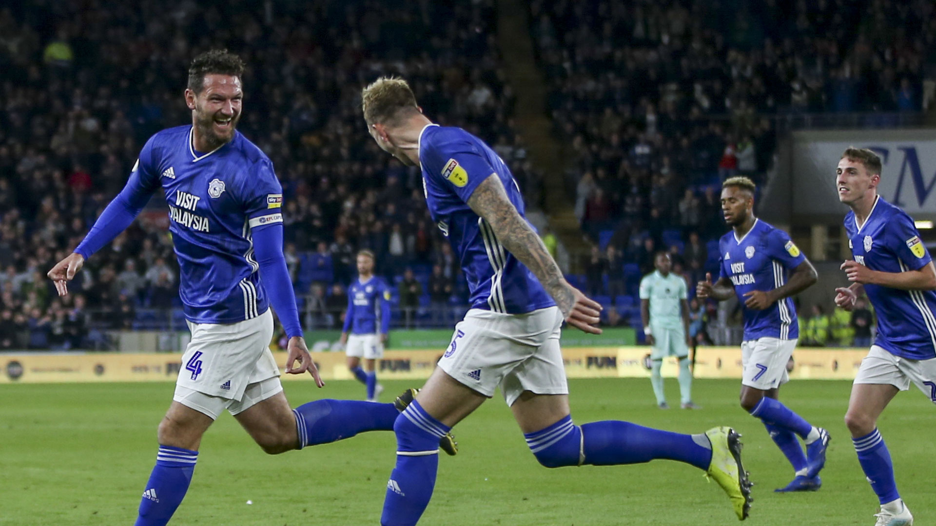 Sean Morrison celebrates his goal at CCS...