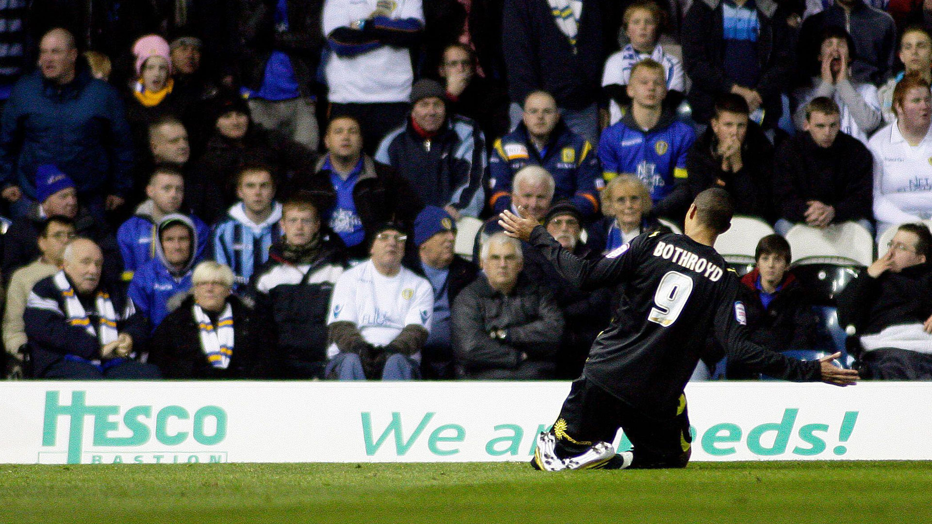 Jay Bothroyd celebrates his goal in front of the Leeds United fans...