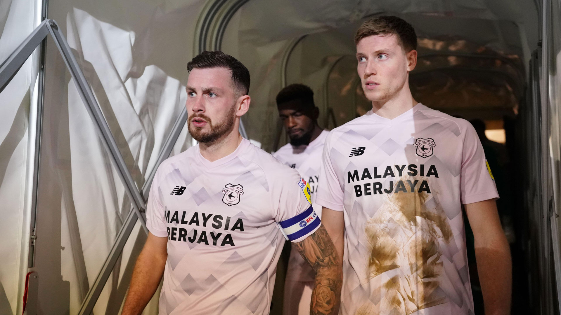 Joe Ralls and Mark McGuinness exit the tunnel at Kenilworth Road...