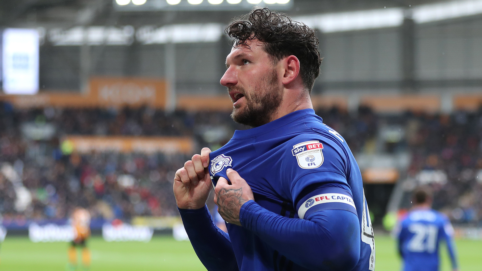 Sean Morrison celebrates his double at Hull City...