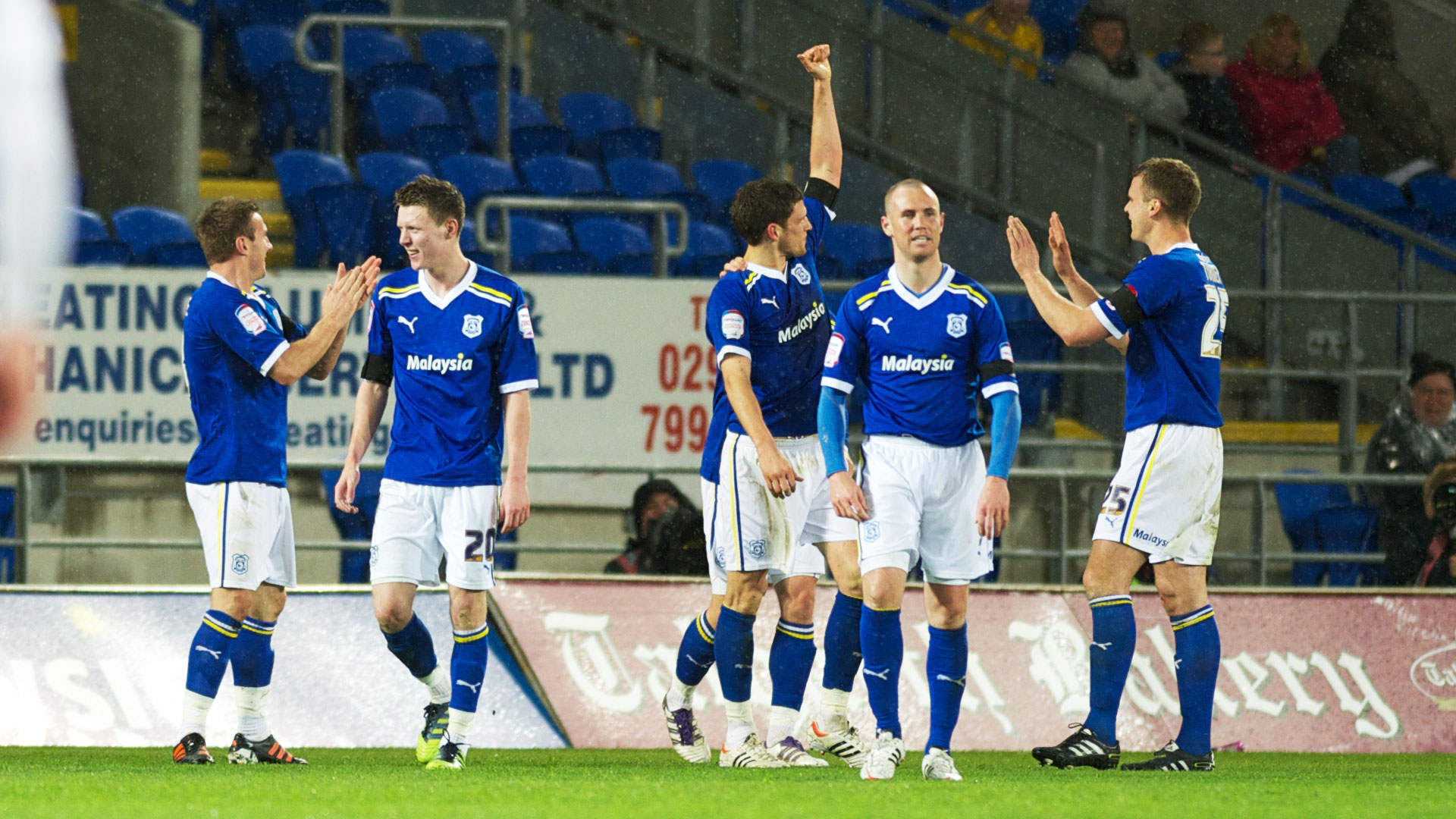 Mark Hudson celebrates his goal against Derby County...