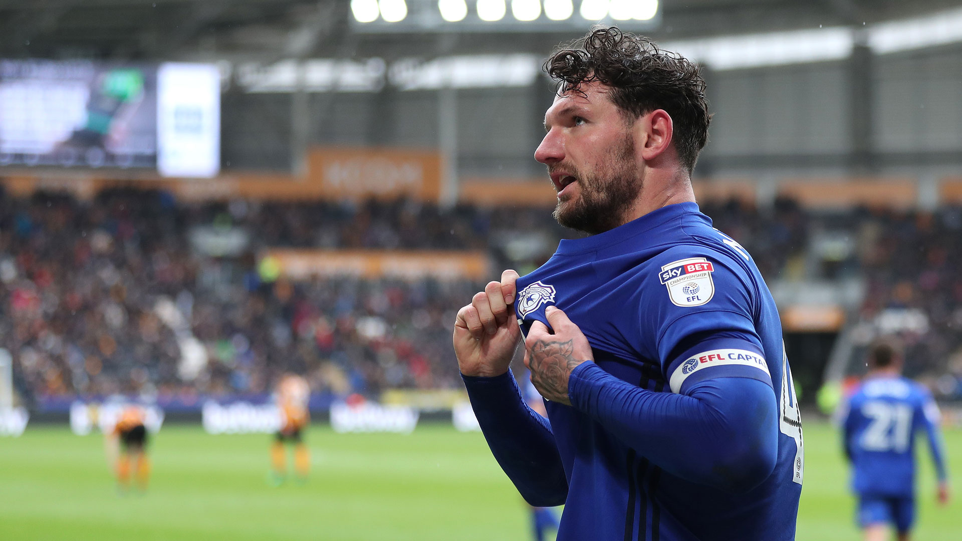 Sean Morrison celebrates his stunning goal against Hull City...