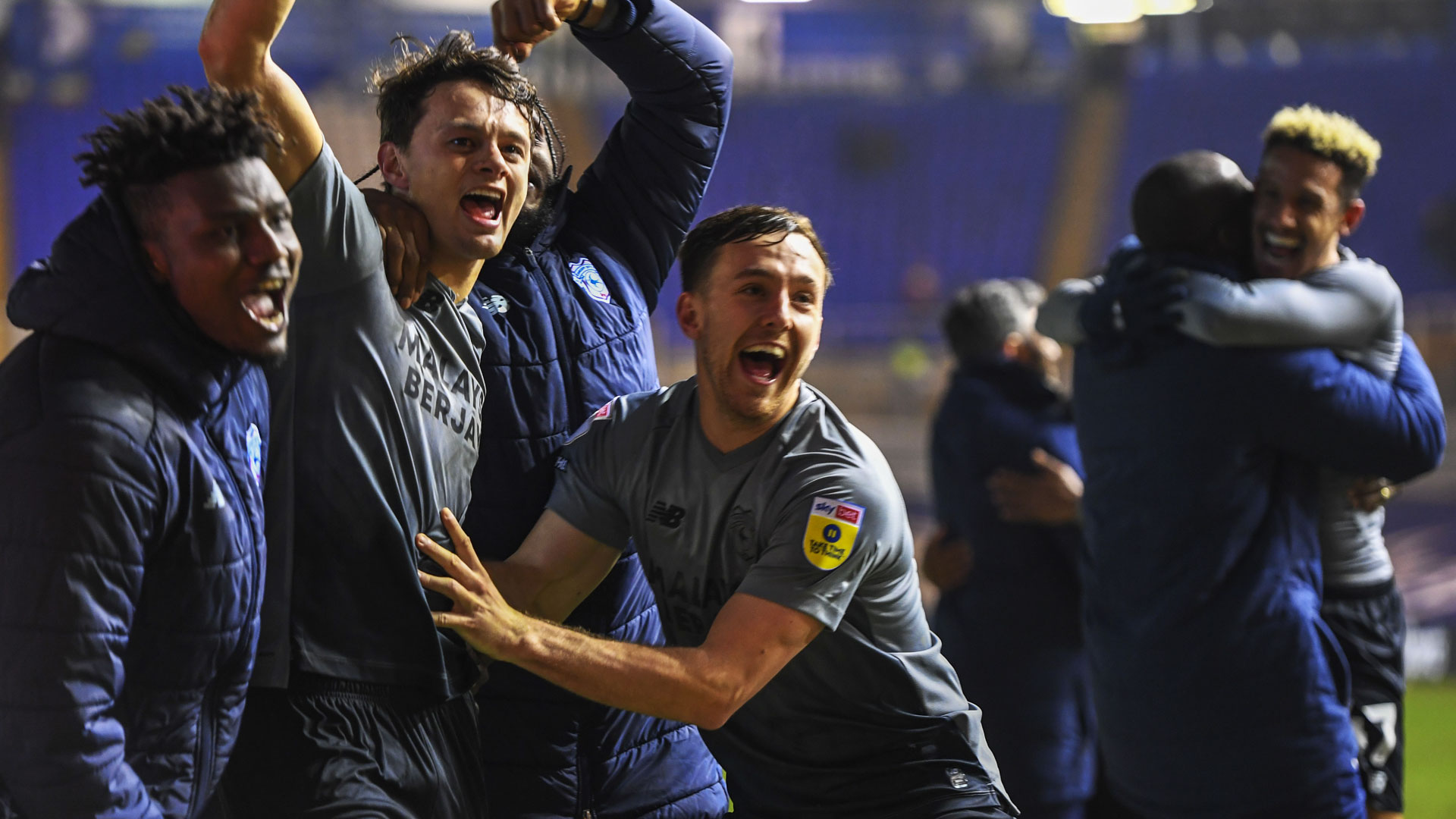 Perry Ng and the Bluebirds celebrate at Birmingham City...