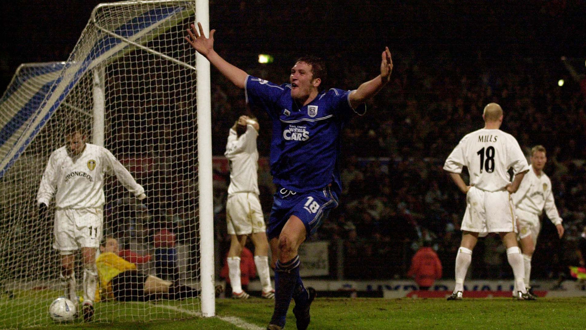 Scott Young celebrates his goal against Leeds...